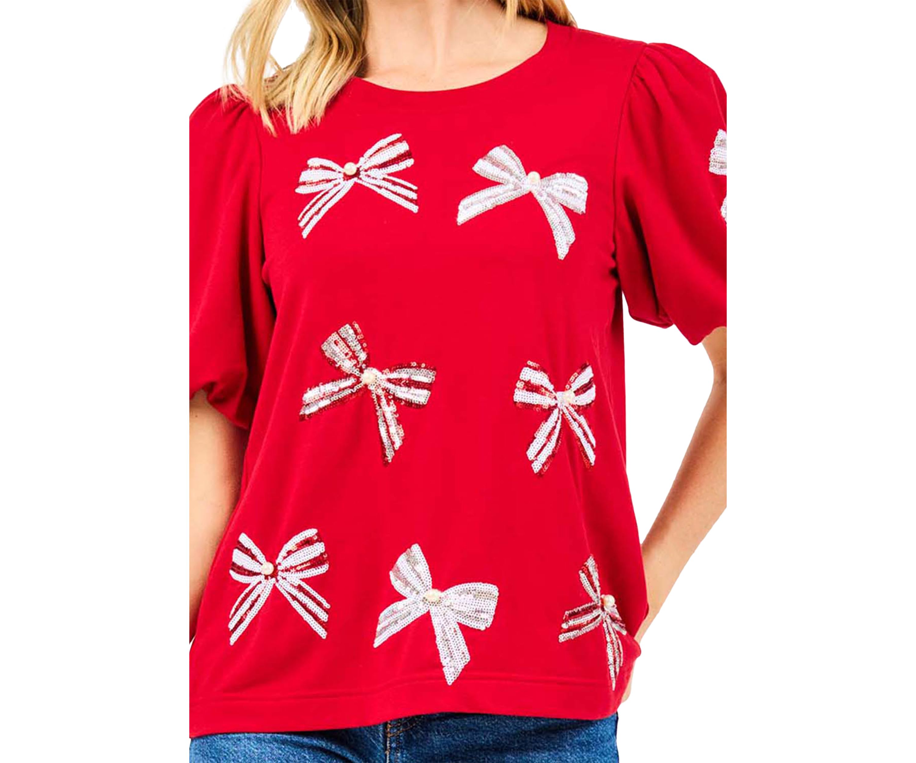 Womens Tina Puff Sleeve Bow Top