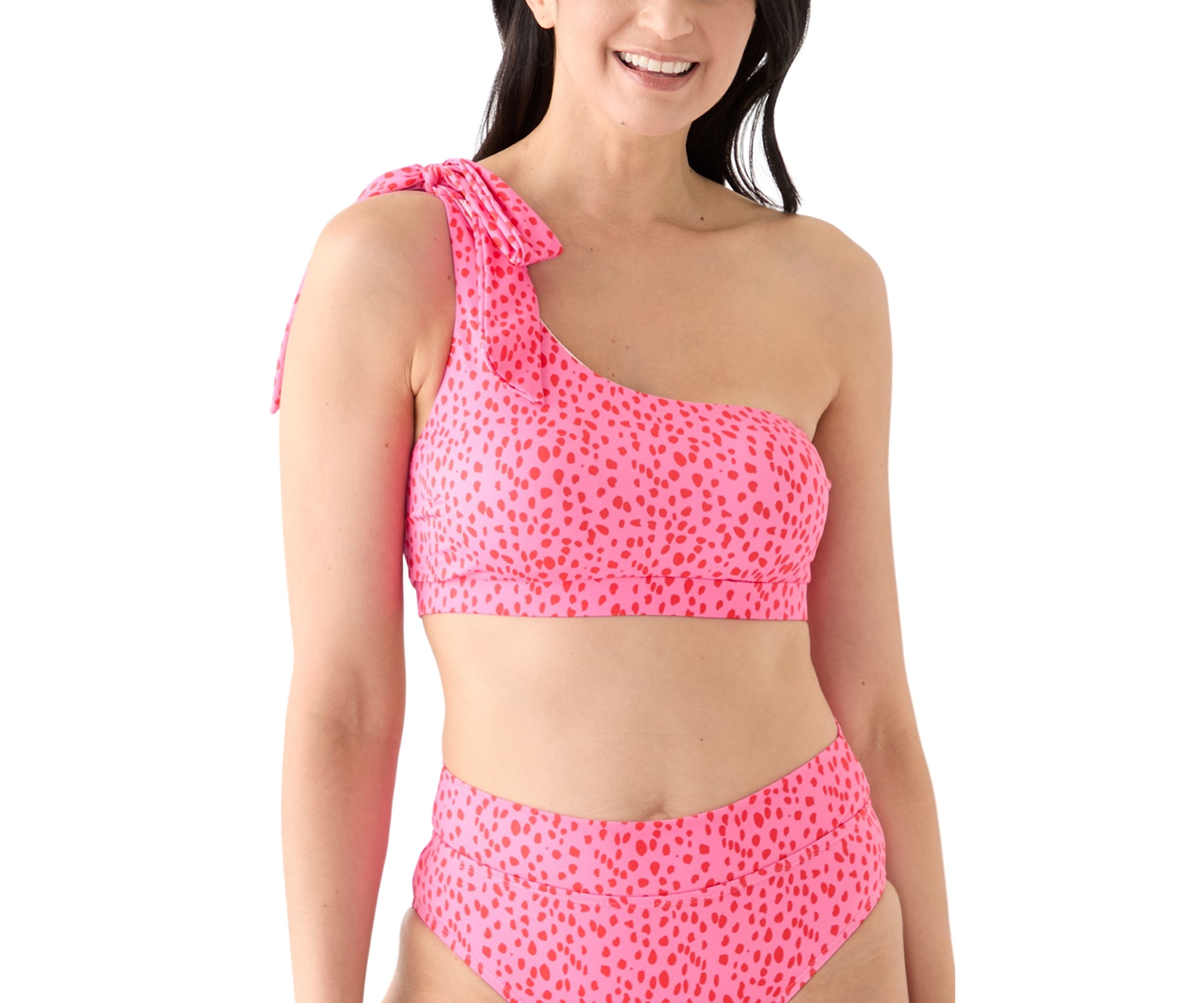 Wild Dot One Shoulder Banded Swim Top