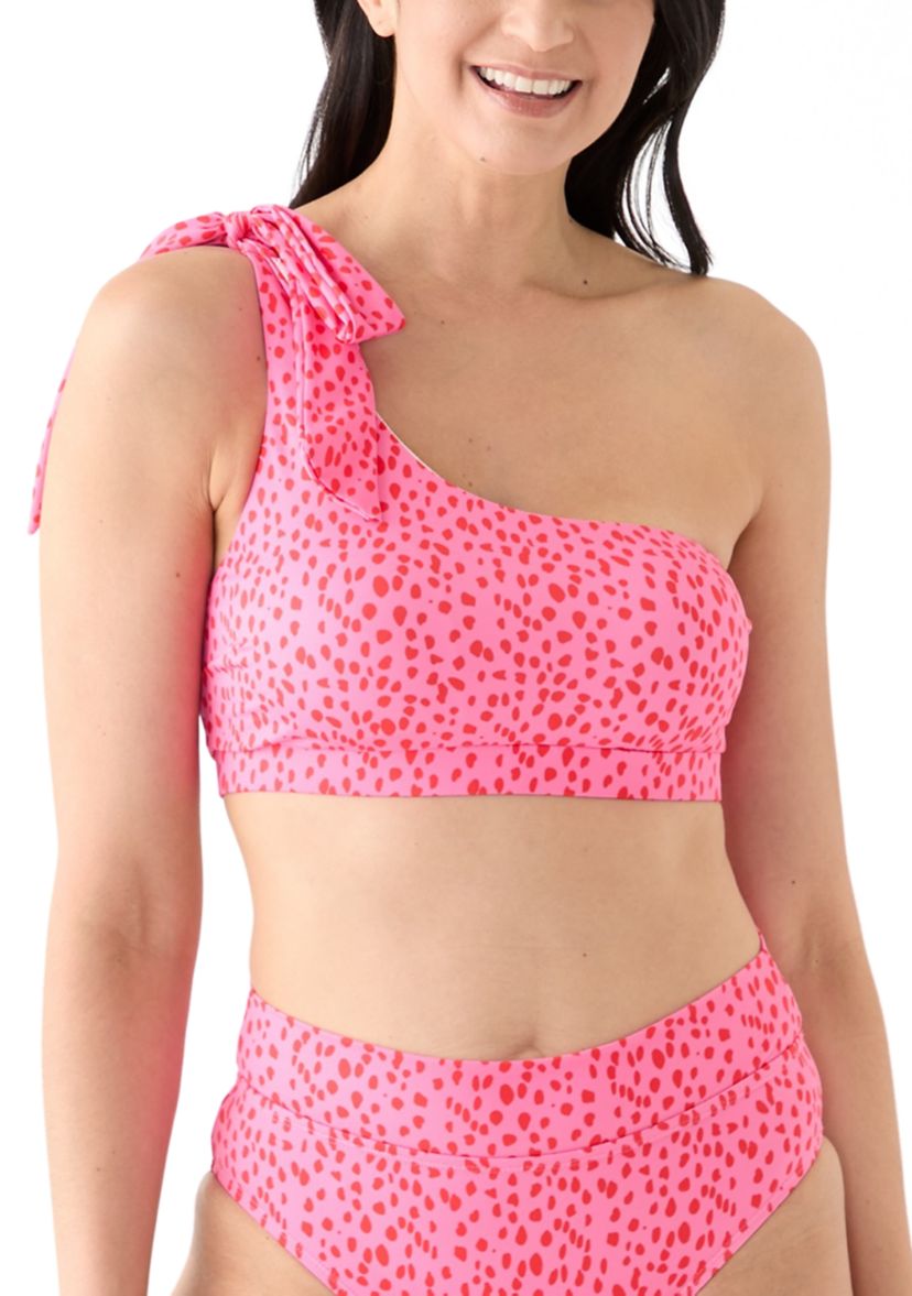 Wild Dot One Shoulder Banded Swim Top