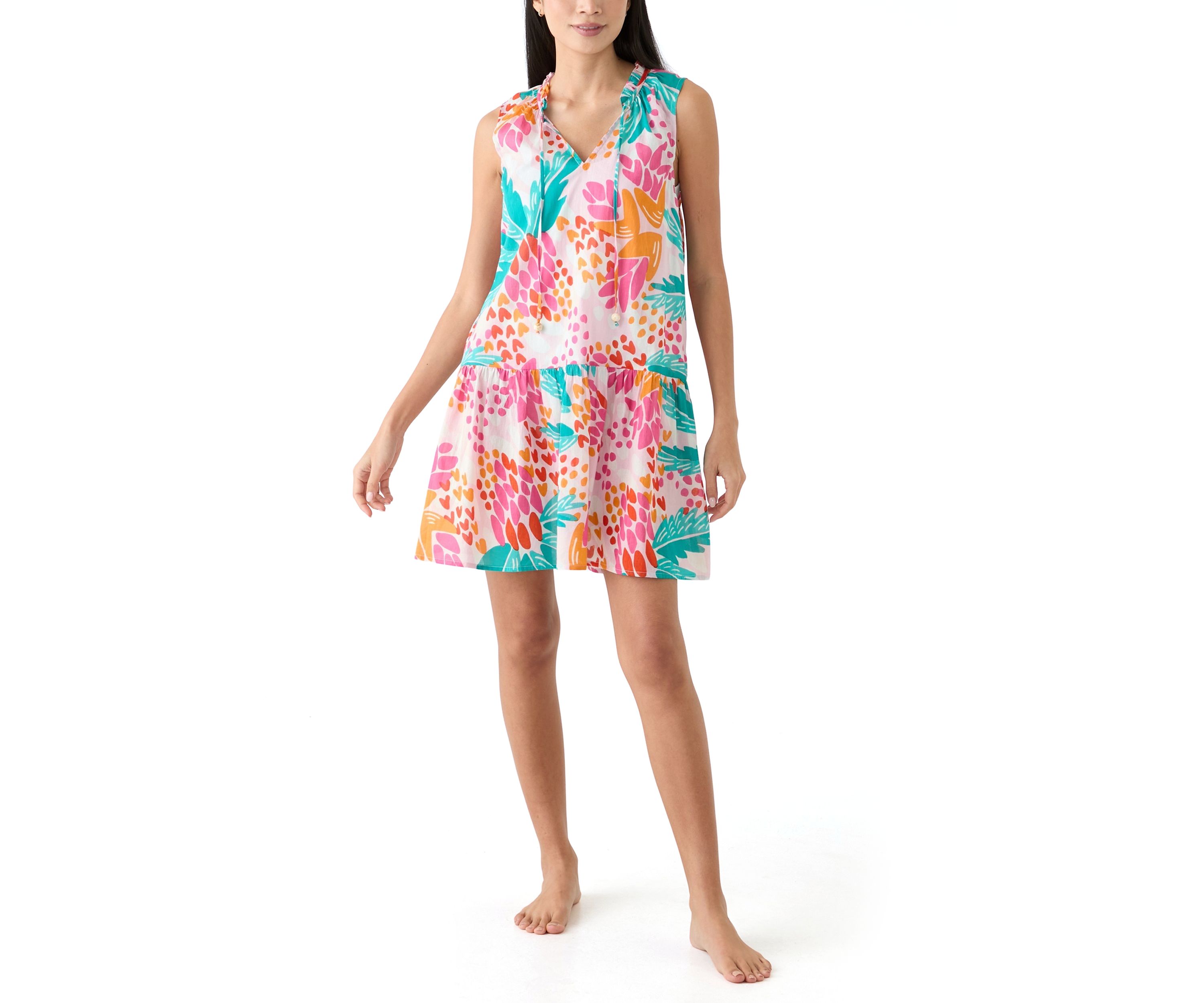 Womens Sleeveless Abstract Tropical Swim Cover Up Dress