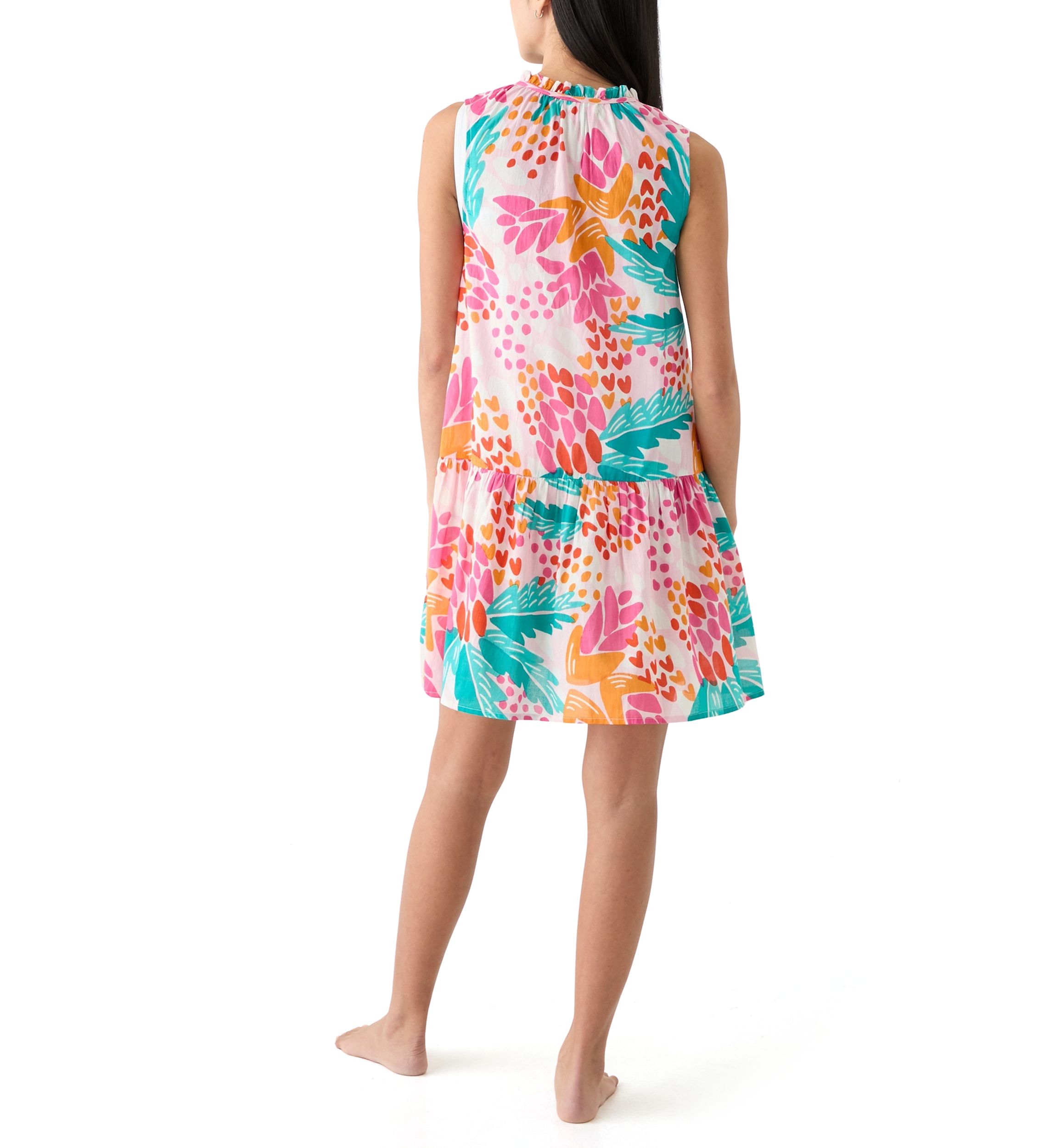 Womens Sleeveless Abstract Tropical Swim Cover Up Dress