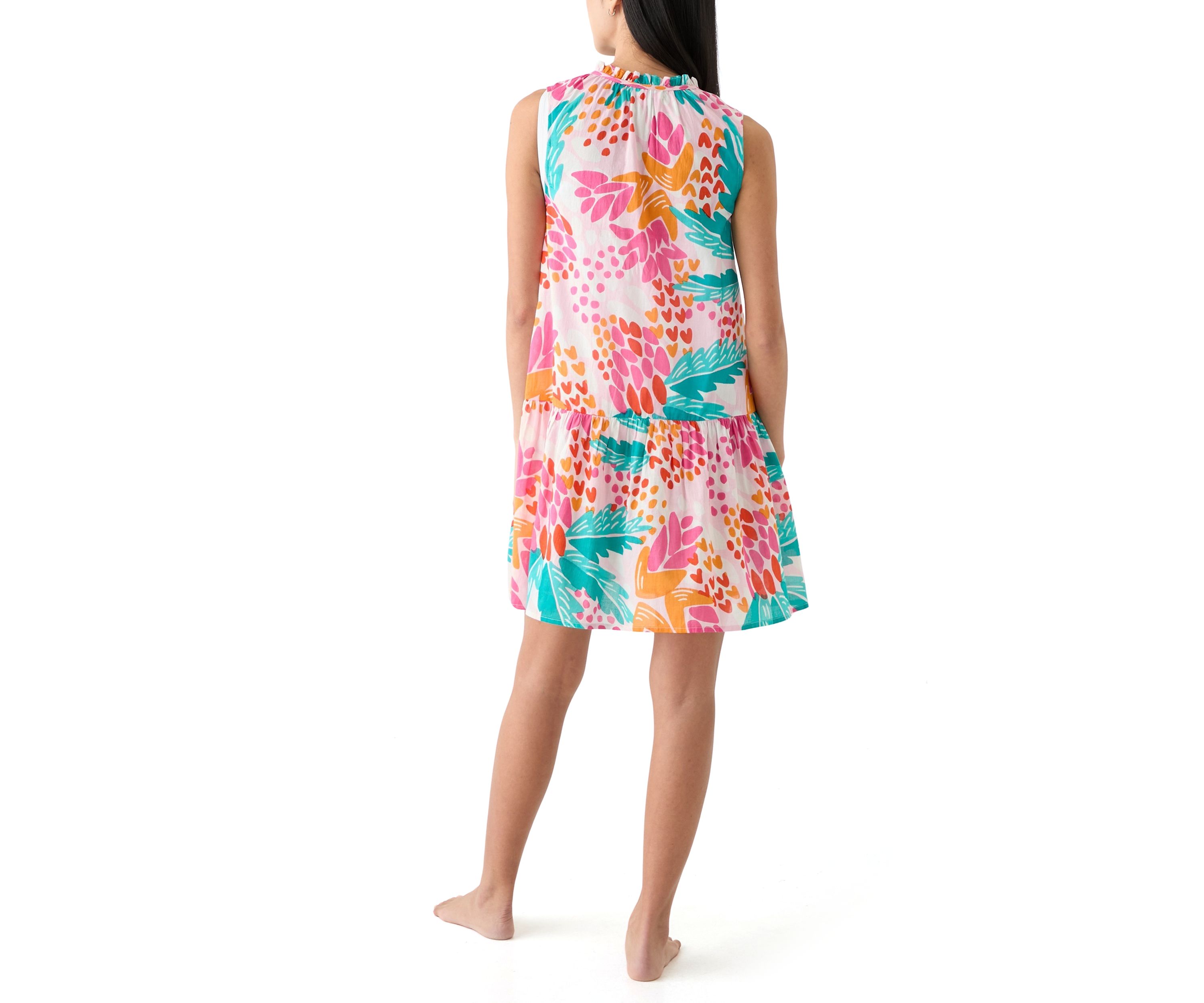Womens Sleeveless Abstract Tropical Swim Cover Up Dress