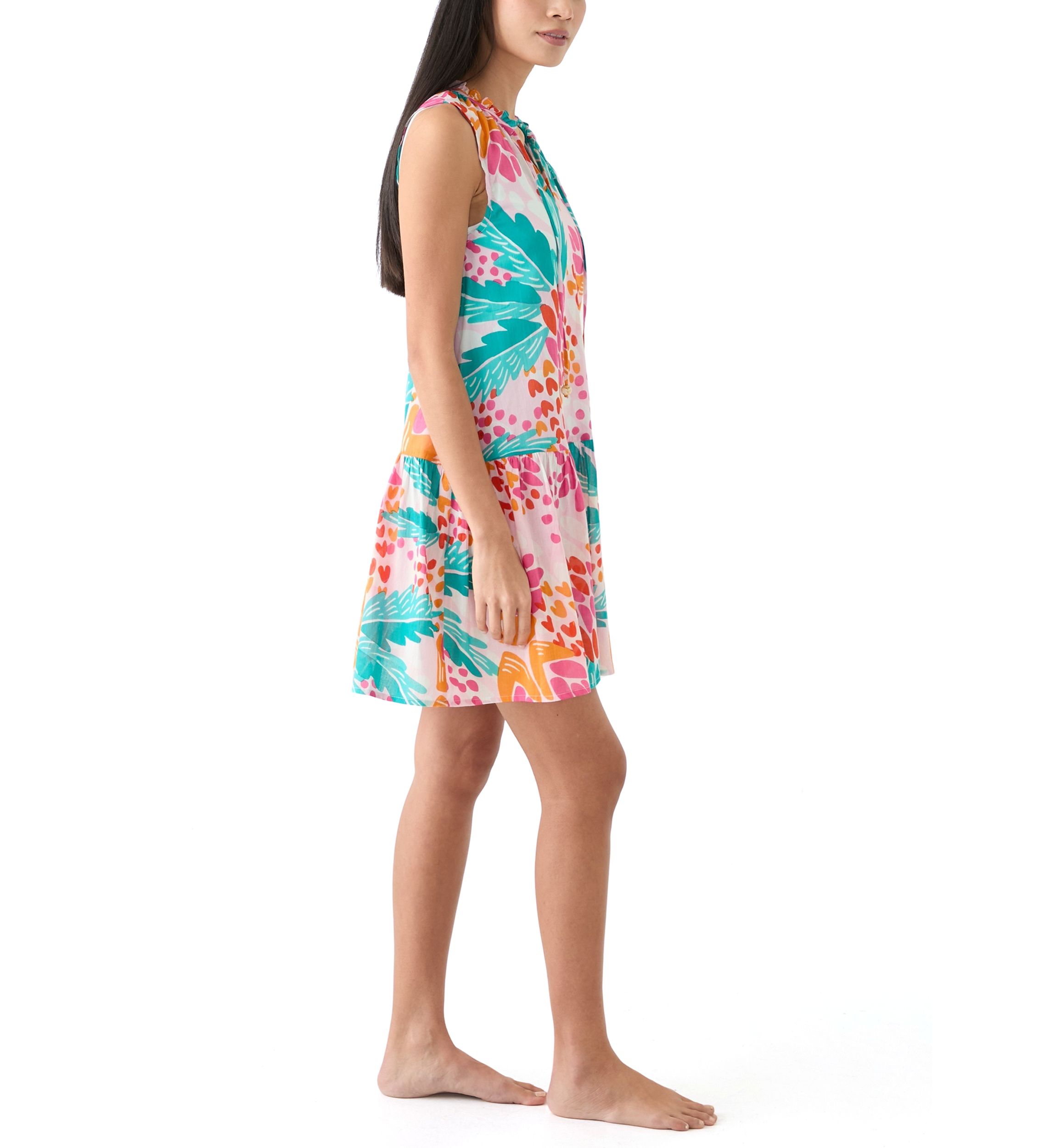 Womens Sleeveless Abstract Tropical Swim Cover Up Dress