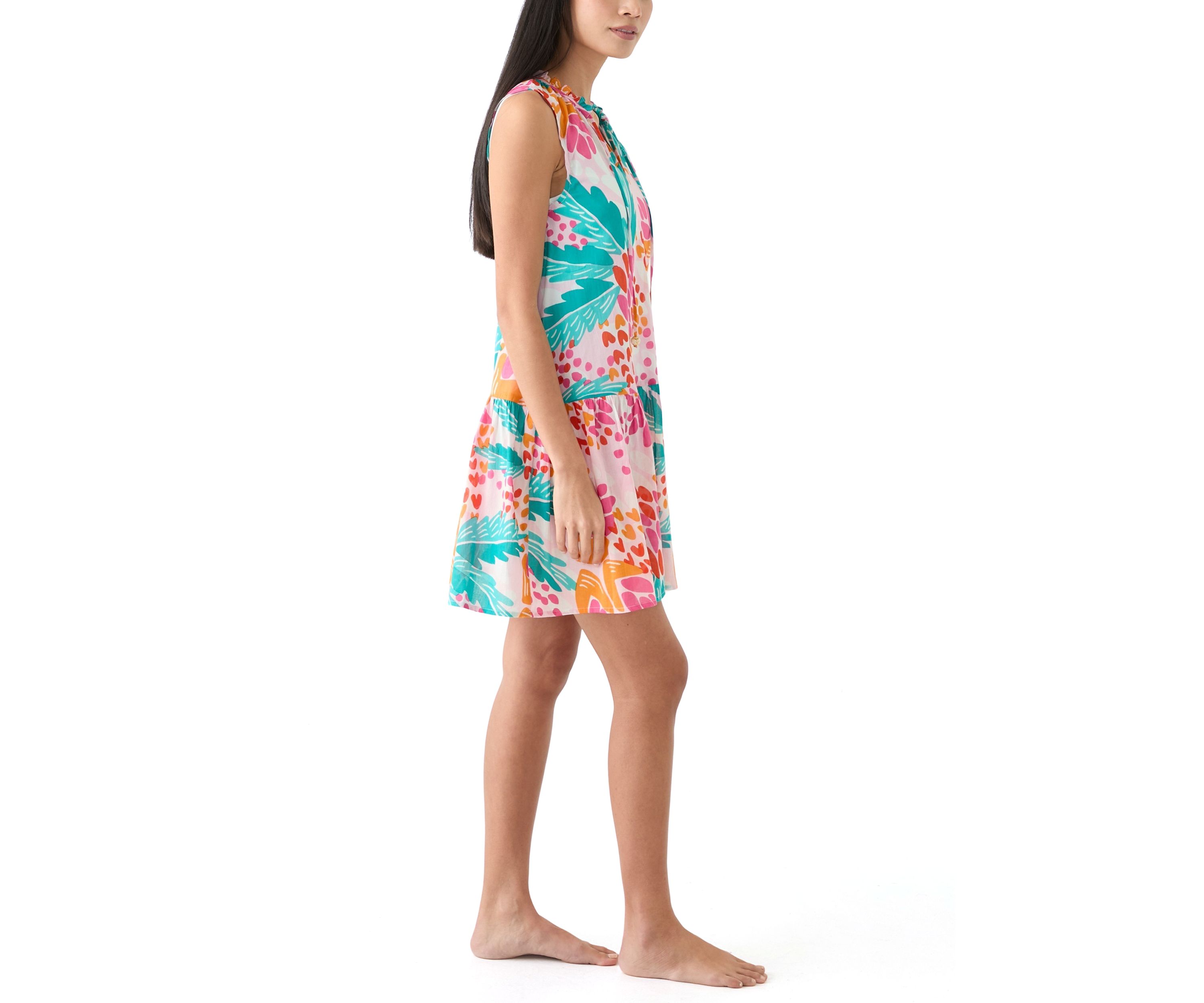 Womens Sleeveless Abstract Tropical Swim Cover Up Dress