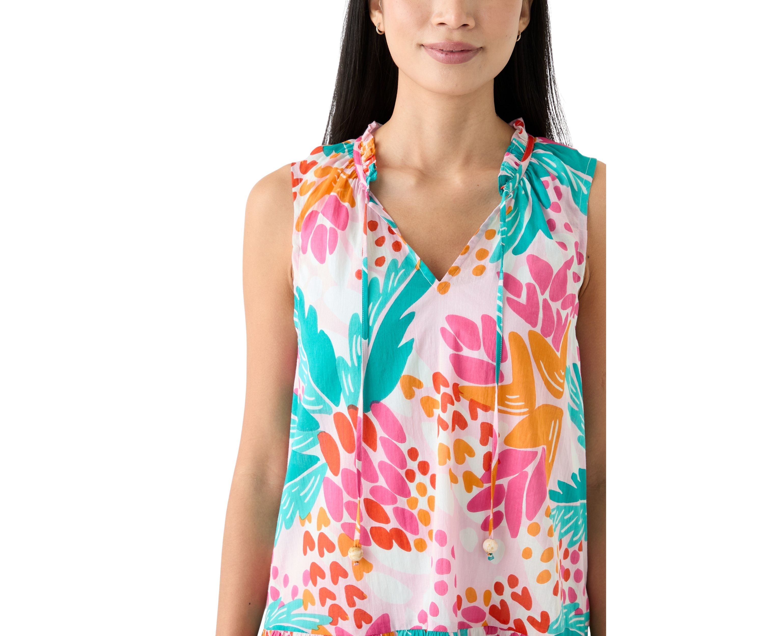 Womens Sleeveless Abstract Tropical Swim Cover Up Dress