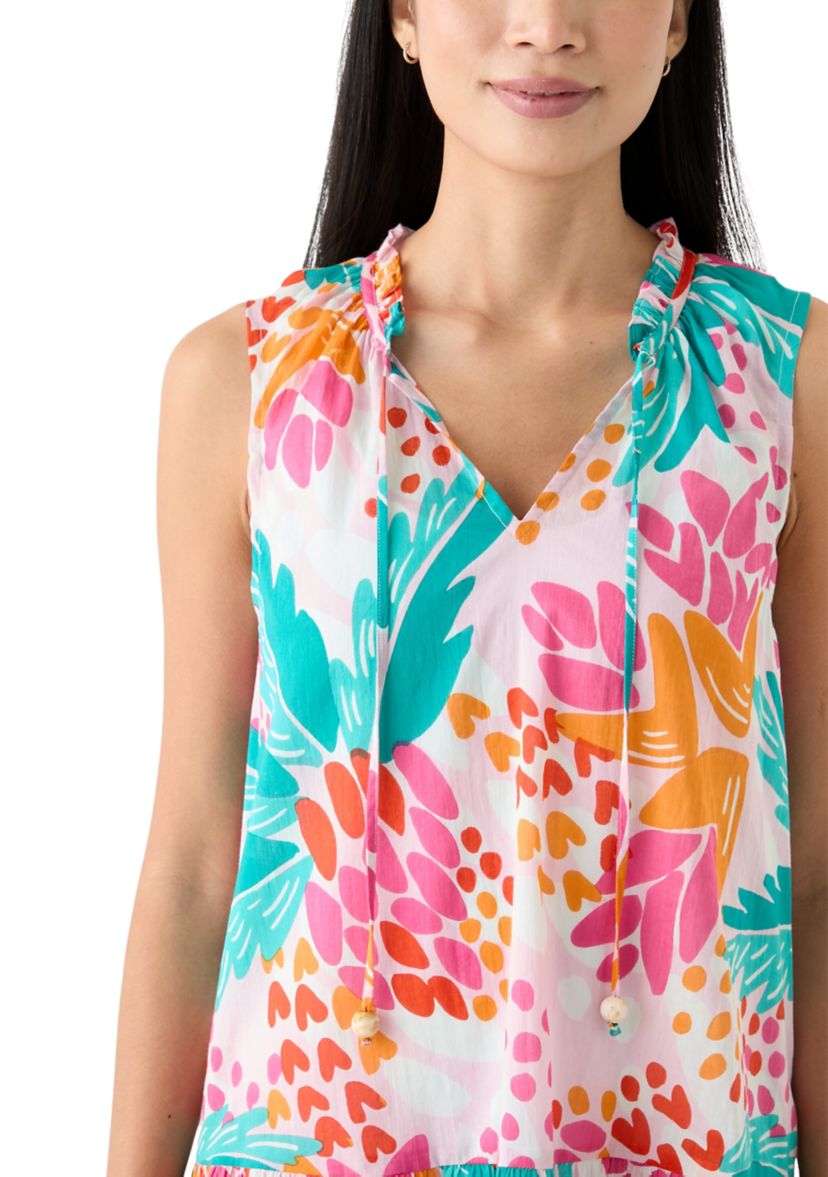 Womens Sleeveless Abstract Tropical Swim Cover Up Dress