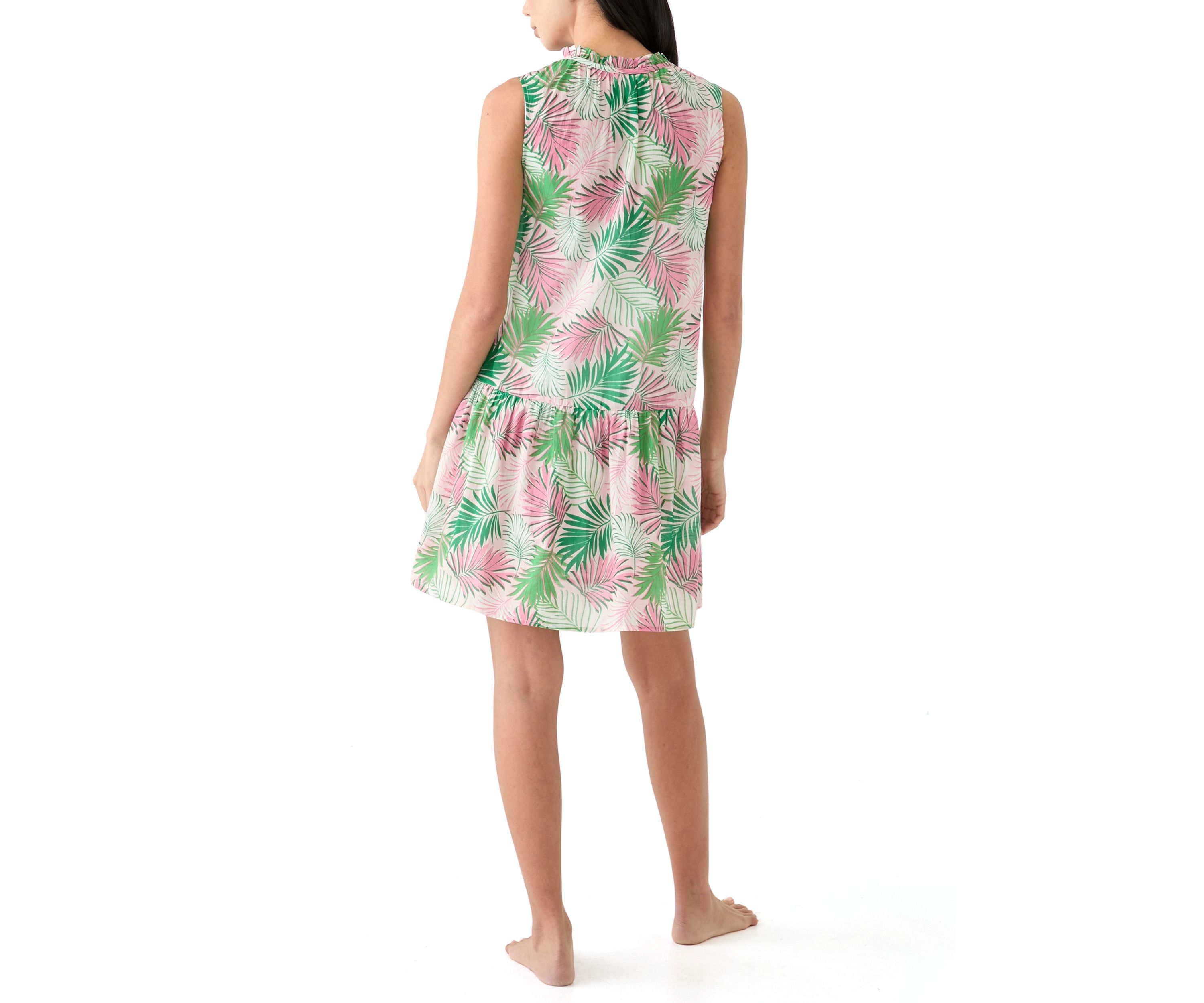 Womens Sleeveless Multi Palms Swim Cover Up Dress