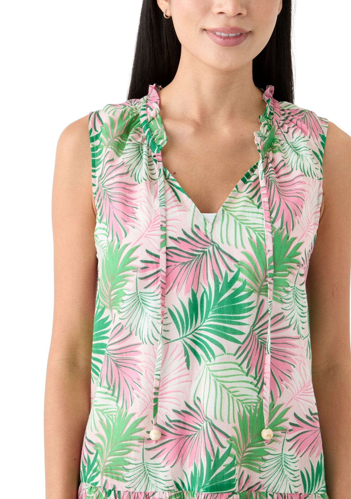 Womens Sleeveless Multi Palms Swim Cover Up Dress