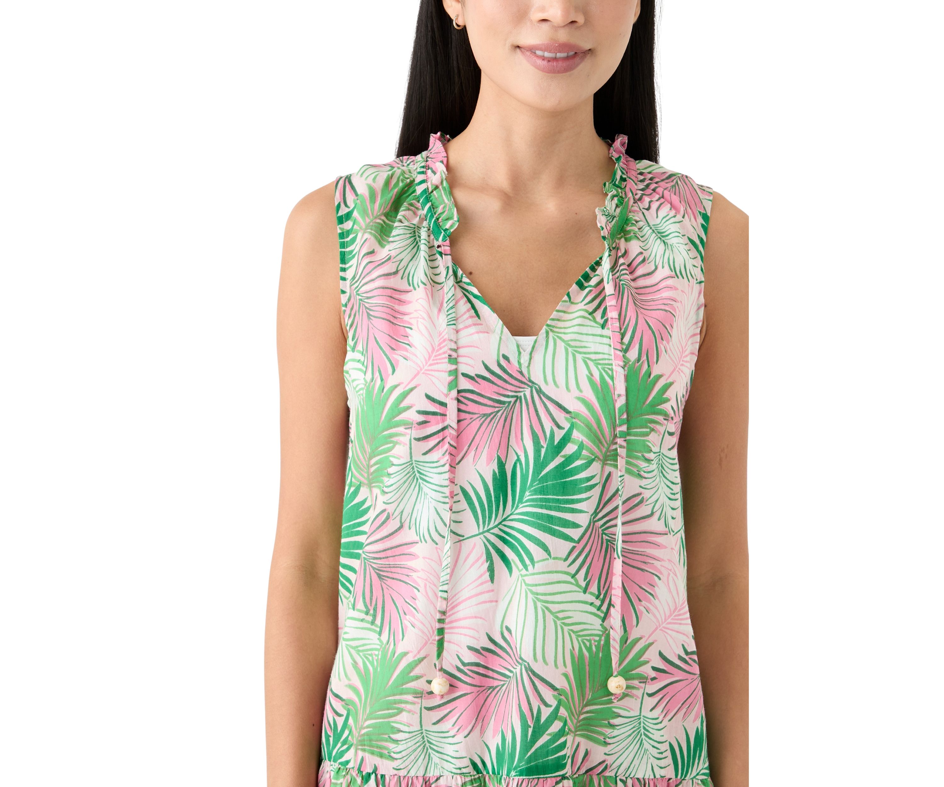 Womens Sleeveless Multi Palms Swim Cover Up Dress