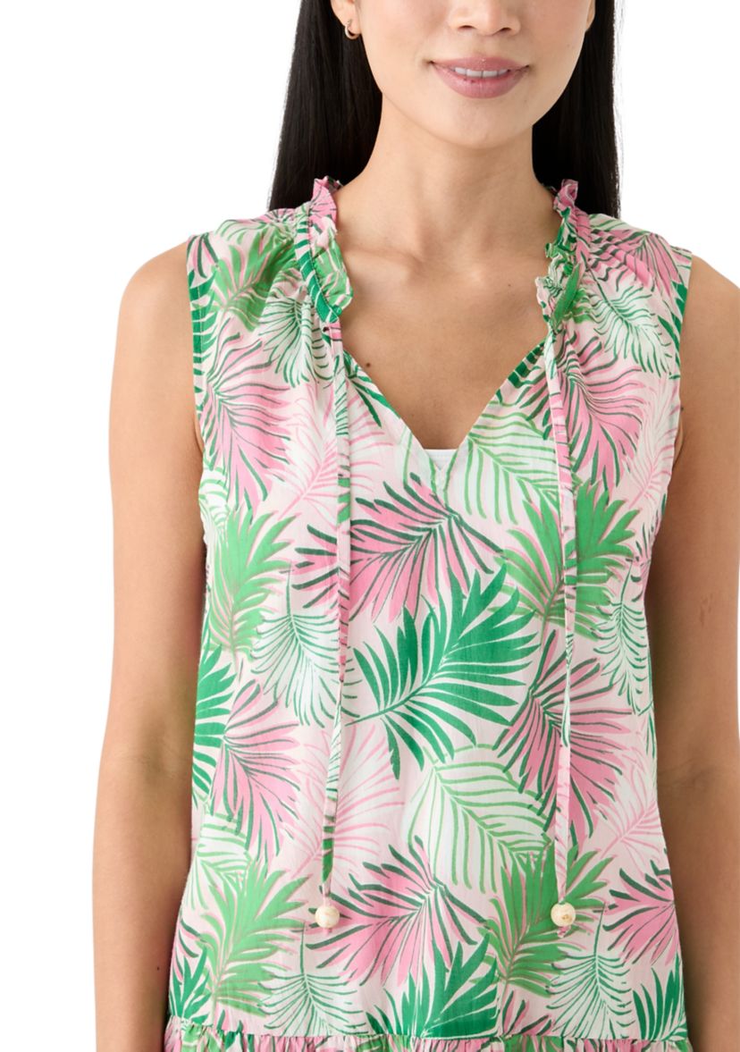Womens Sleeveless Multi Palms Swim Cover Up Dress