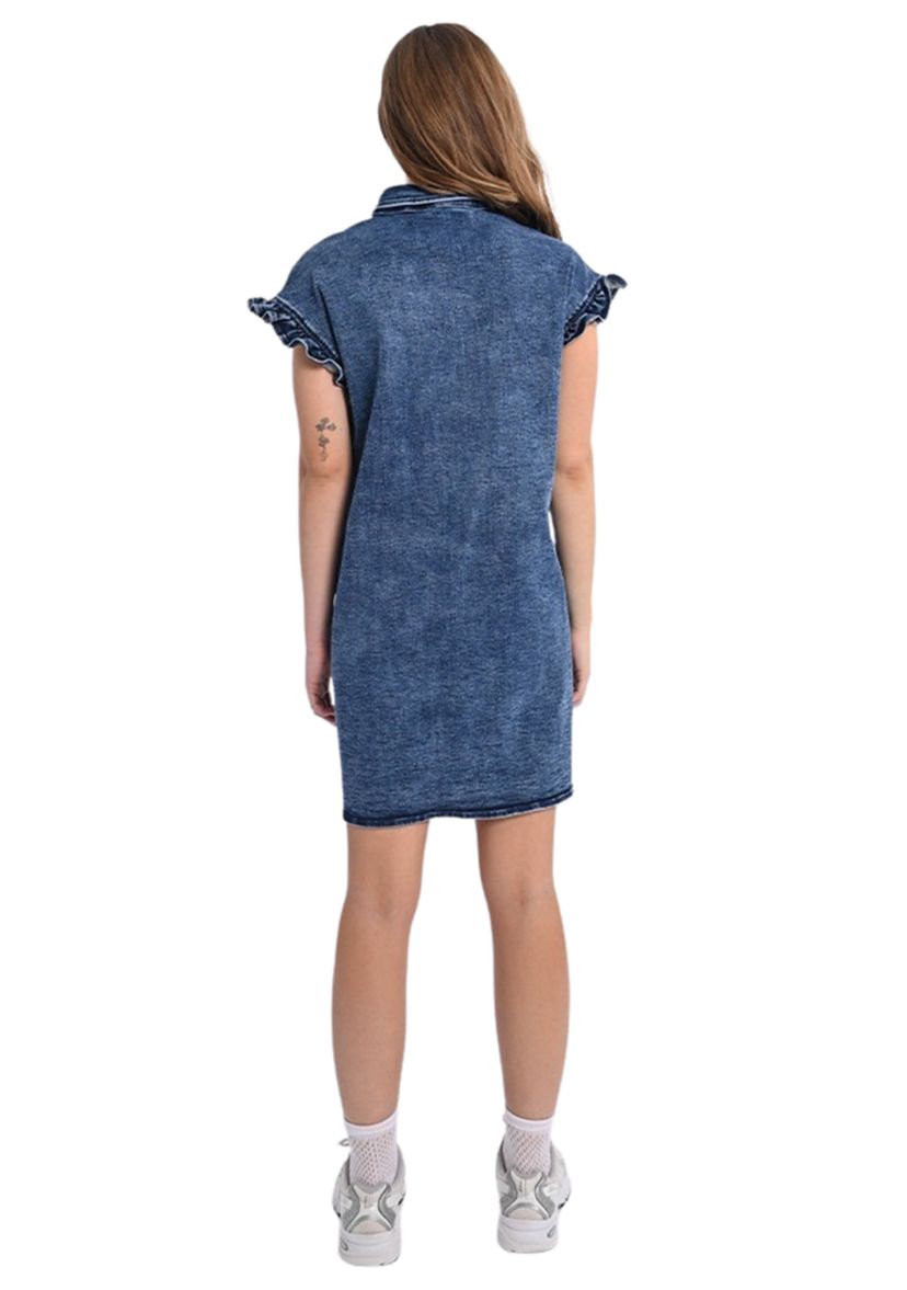 Womens Denim Ruffle Sleeve Shirtdress