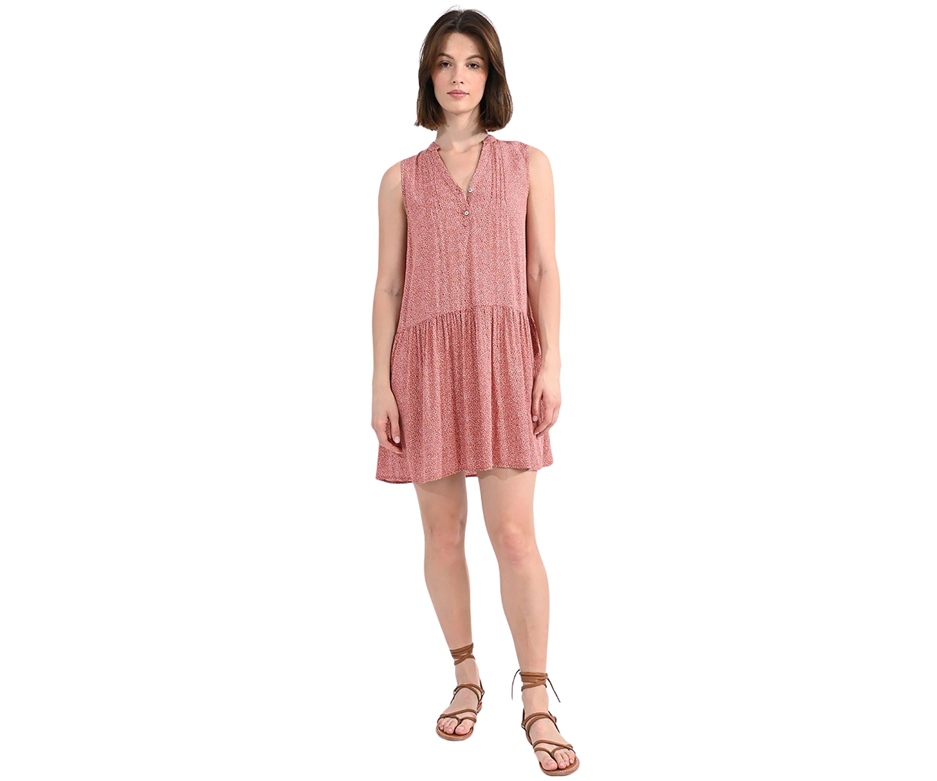 Womens Sleeveless Drop Waist Button Front Short Dress