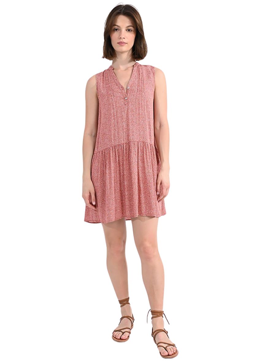 Womens Sleeveless Drop Waist Button Front Short Dress