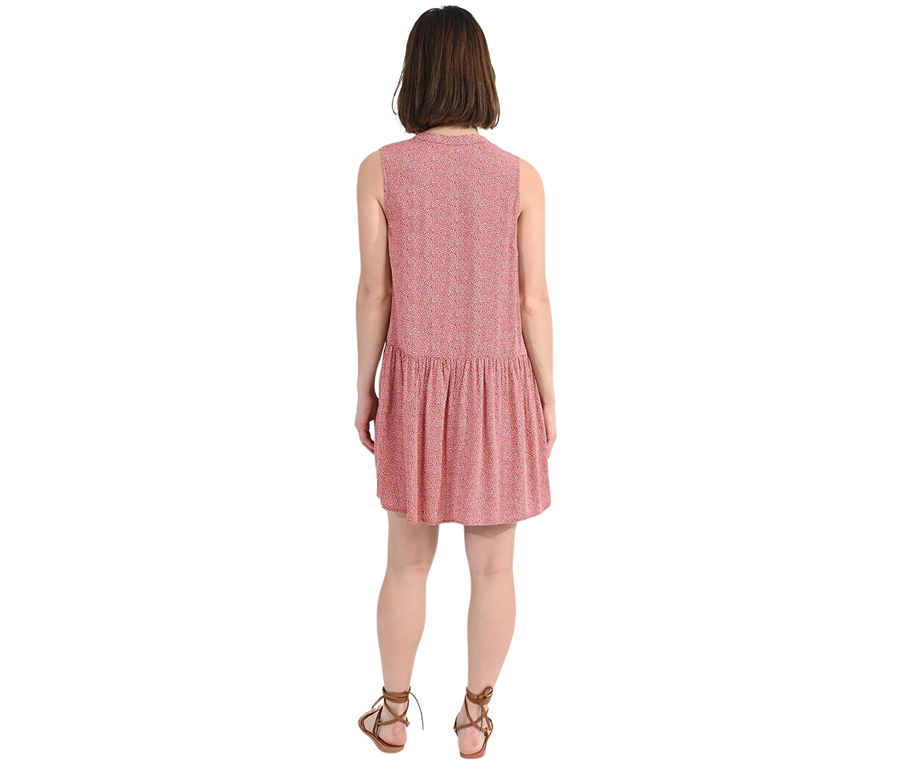 Womens Sleeveless Drop Waist Button Front Short Dress