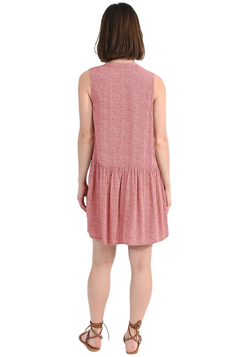Womens Sleeveless Drop Waist Button Front Short Dress