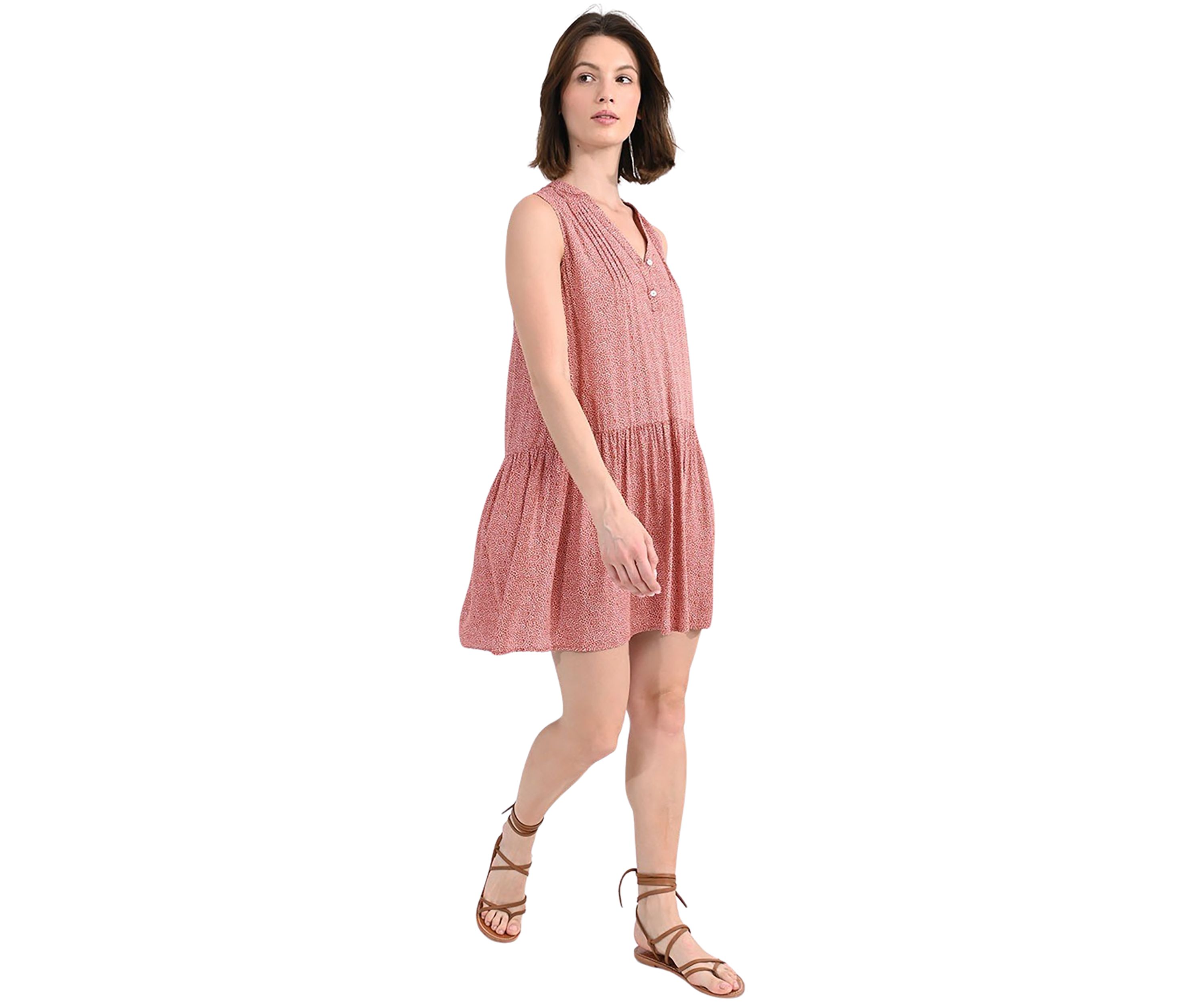 Womens Sleeveless Drop Waist Button Front Short Dress