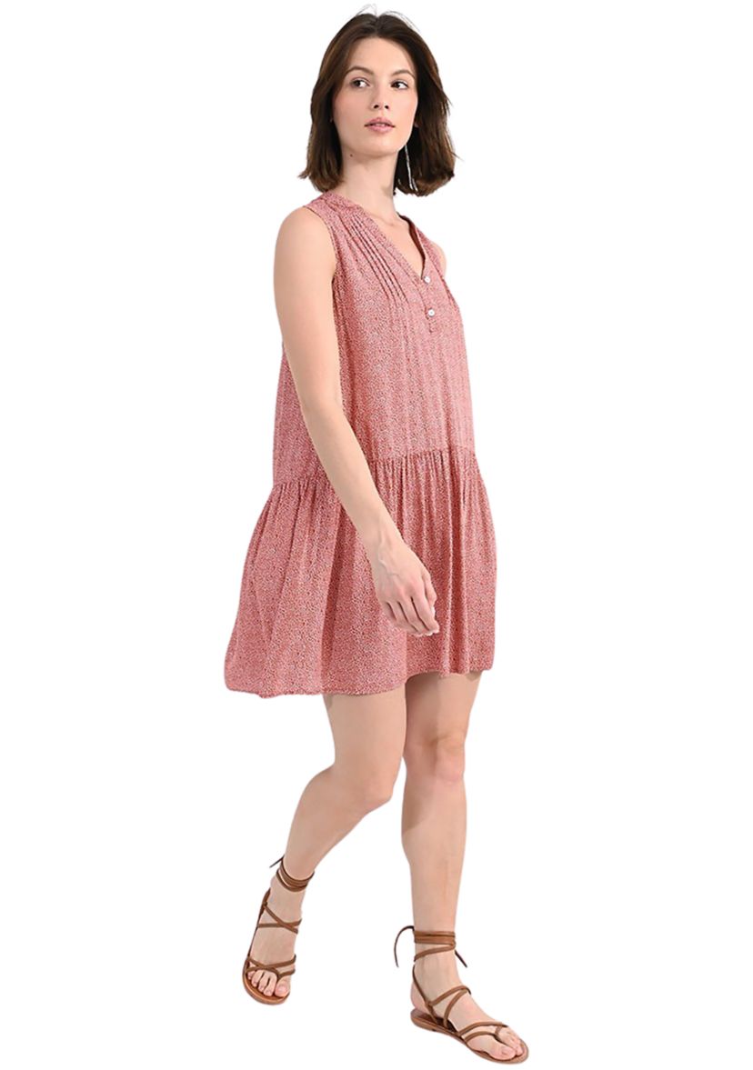 Womens Sleeveless Drop Waist Button Front Short Dress