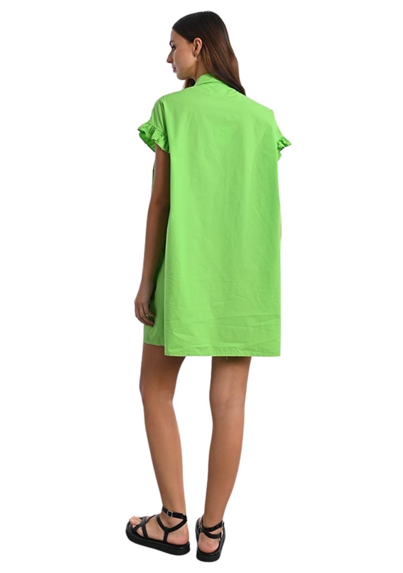 Womens Solid Smock Ruffle Sleeve Shirtdress