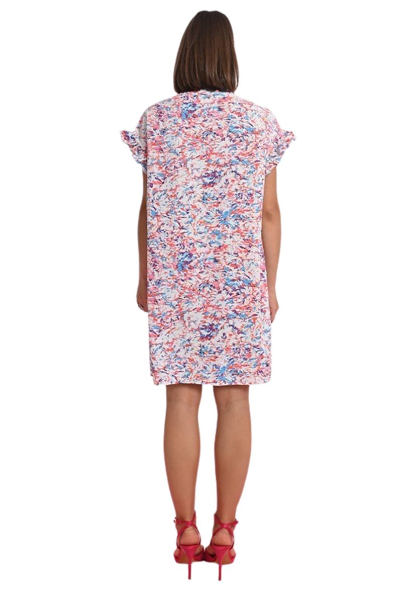 Womens Printed Smock Ruffle Sleeve Shirtdress