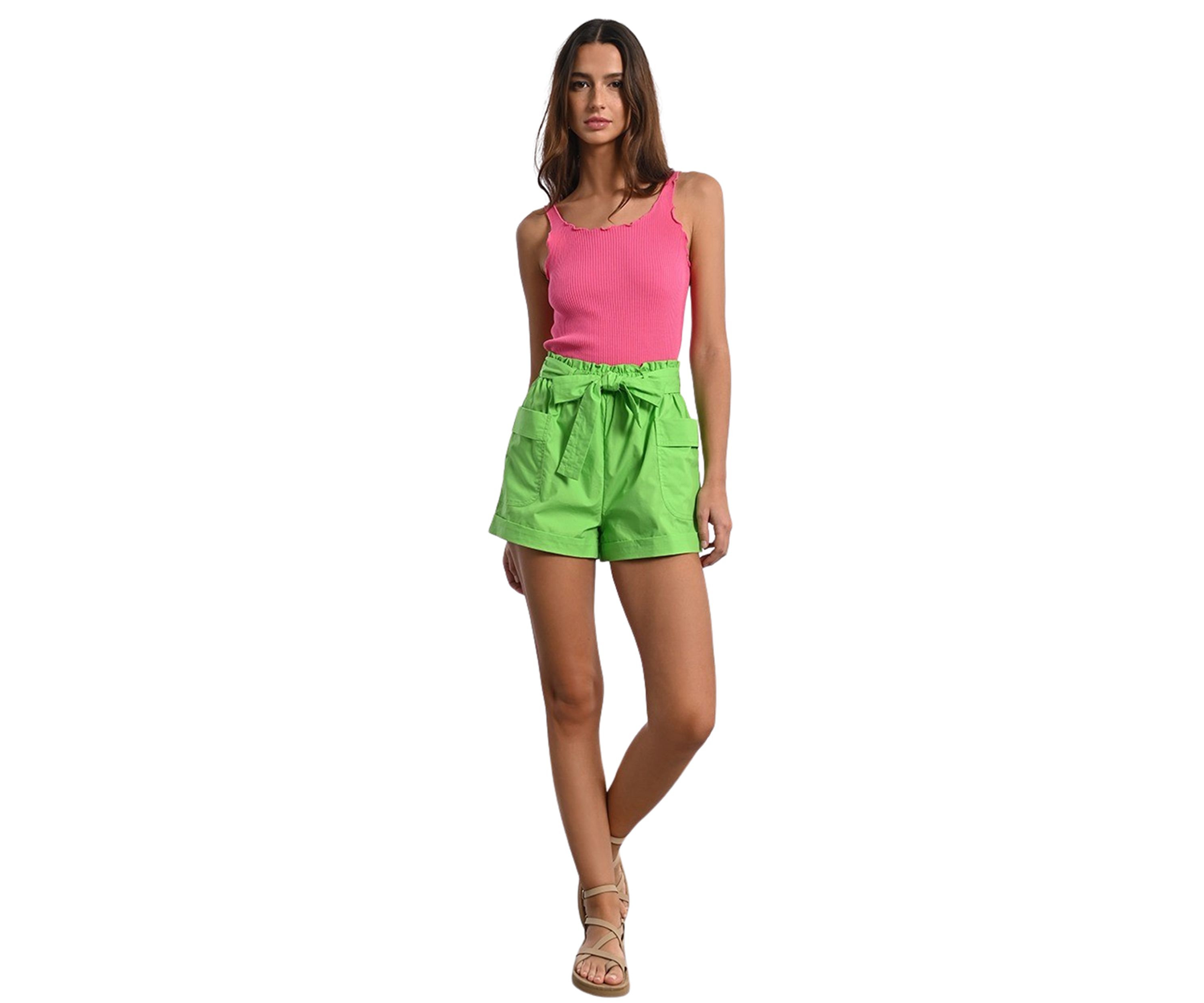 Womens Tie Waist Woven Shorts