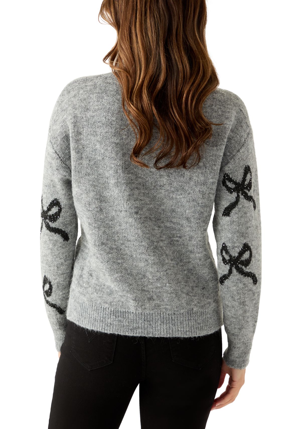 Womens Button Front Bow Print Cardigan 
