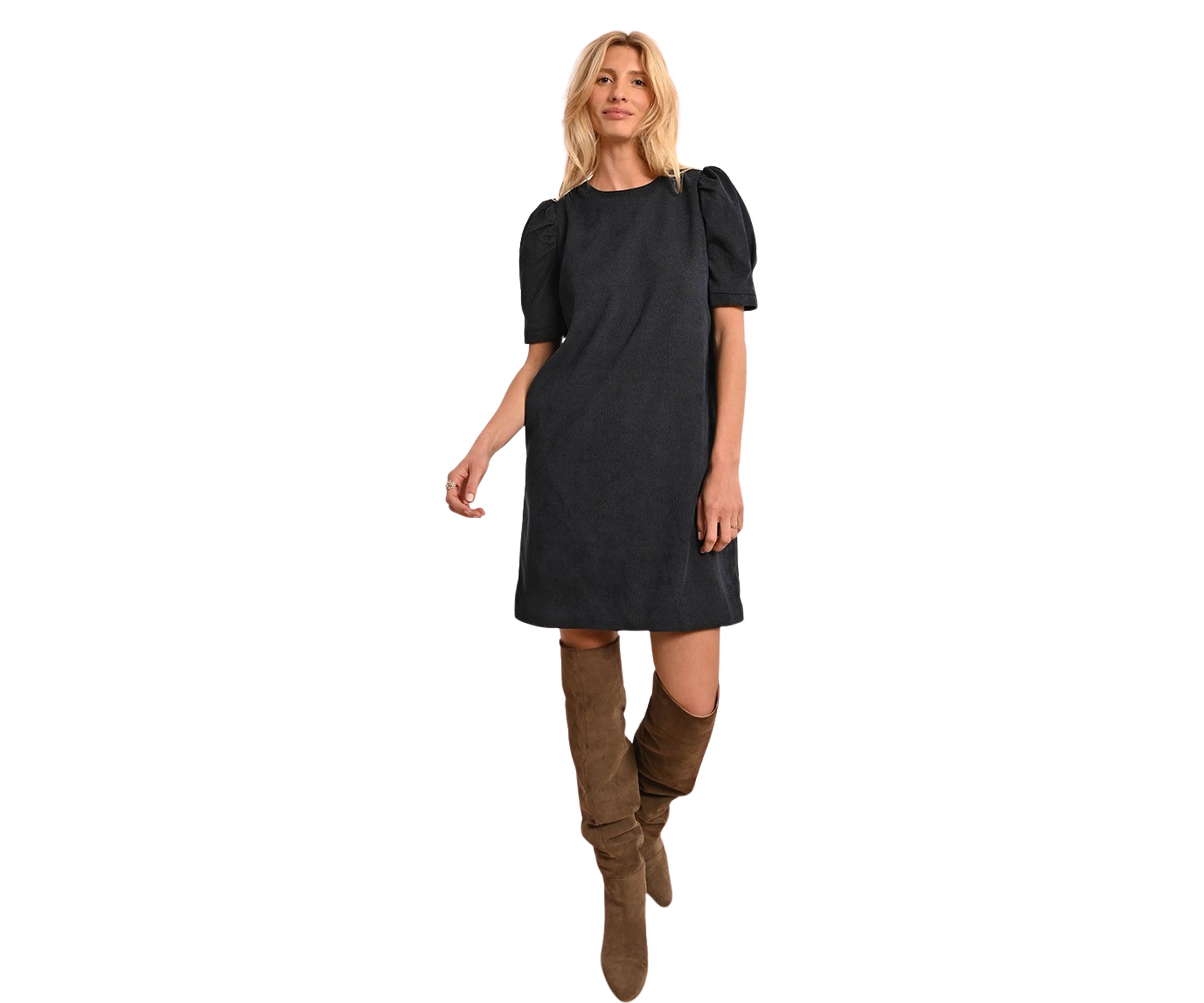 Womens Puff Sleeve Corduroy Dress