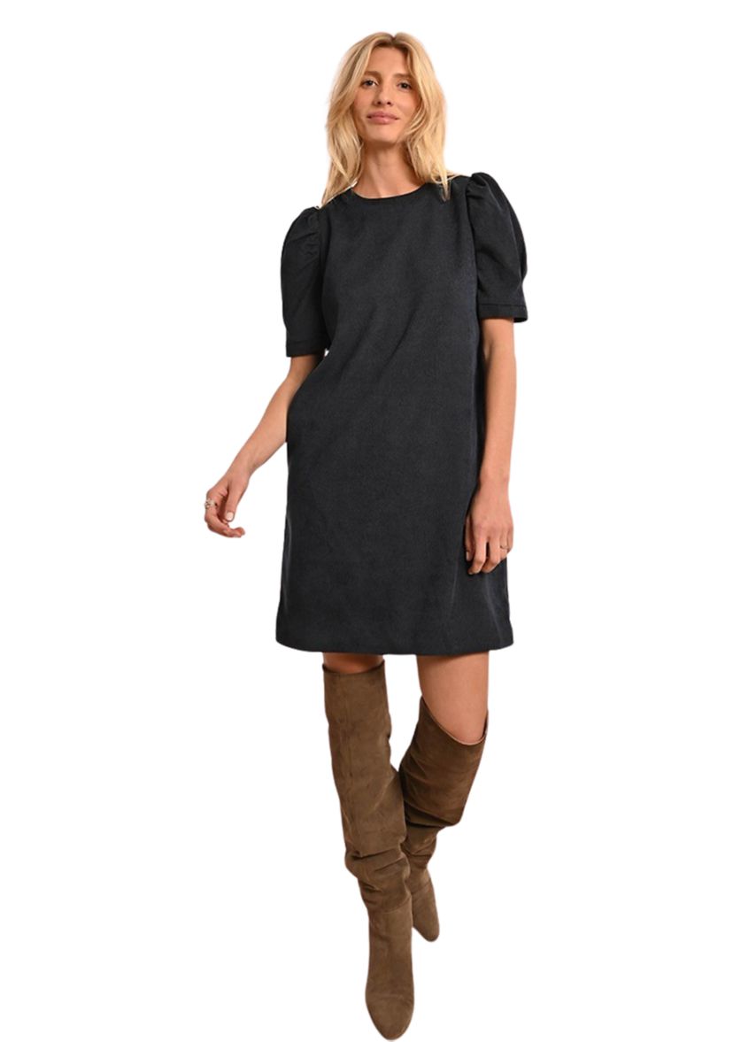 Womens Puff Sleeve Corduroy Dress