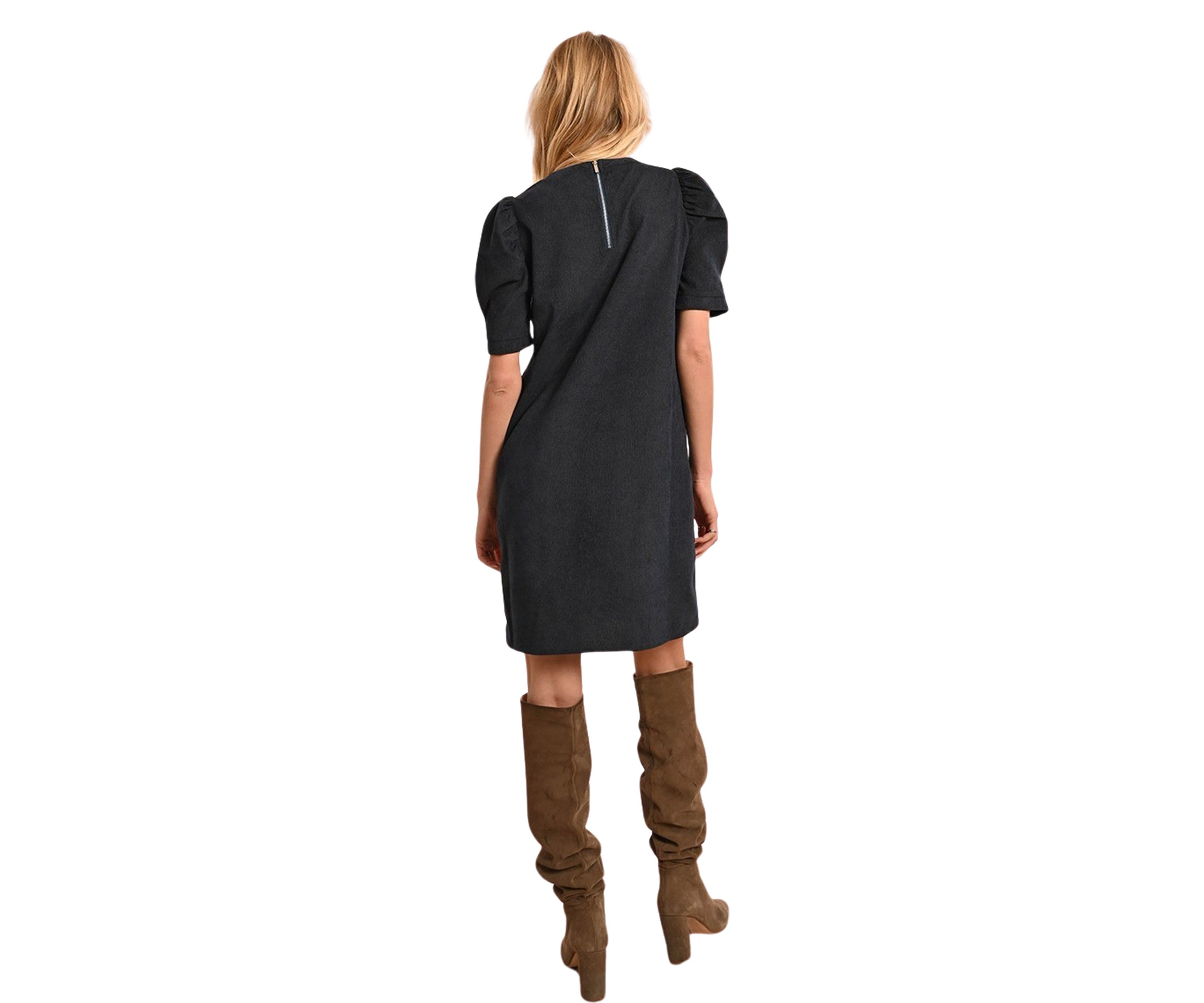 Womens Puff Sleeve Corduroy Dress