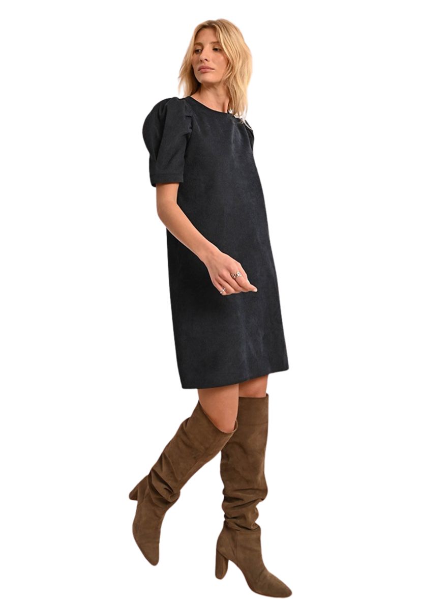 Womens Puff Sleeve Corduroy Dress