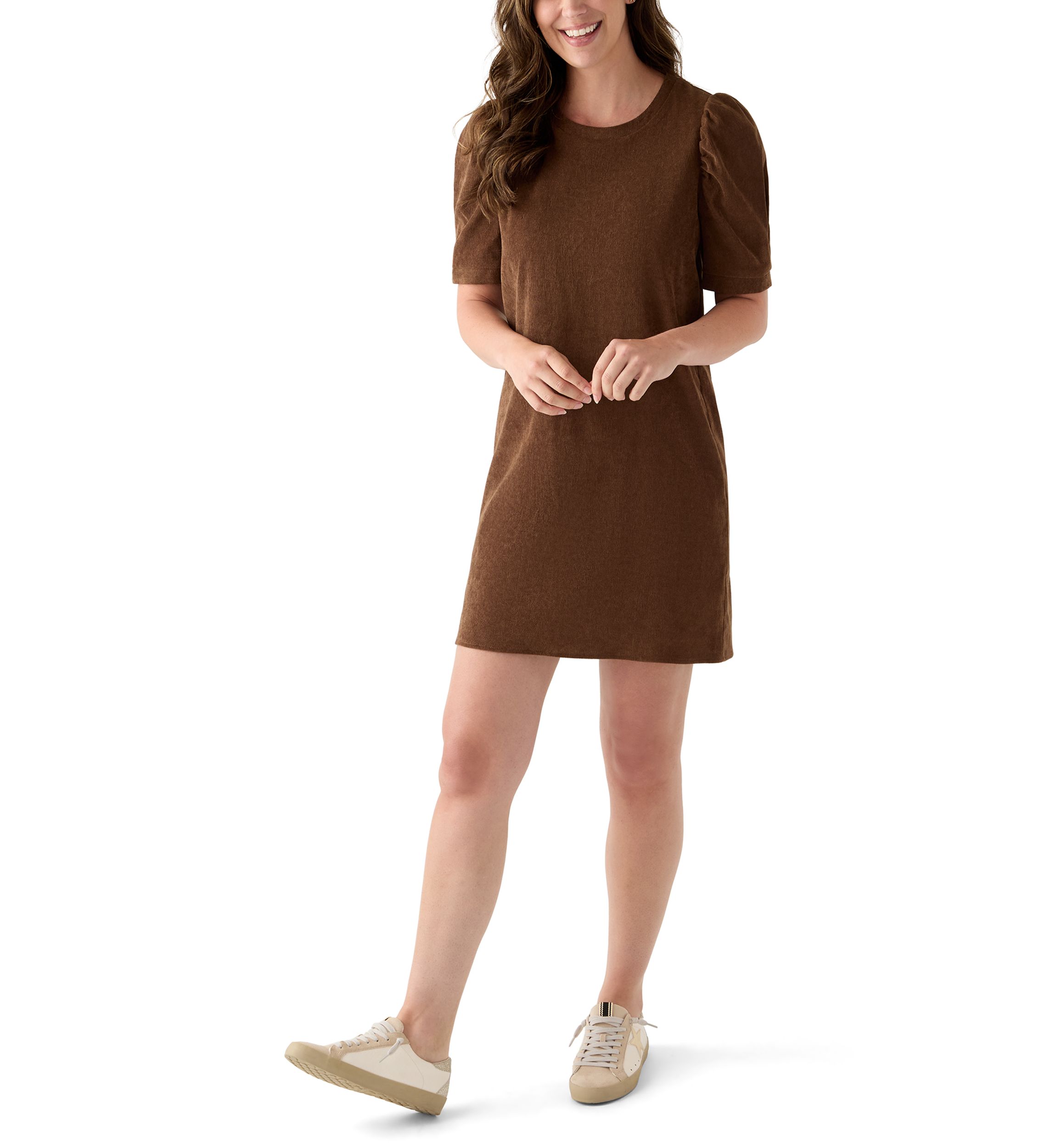 Womens Puff Sleeve Corduroy Dress