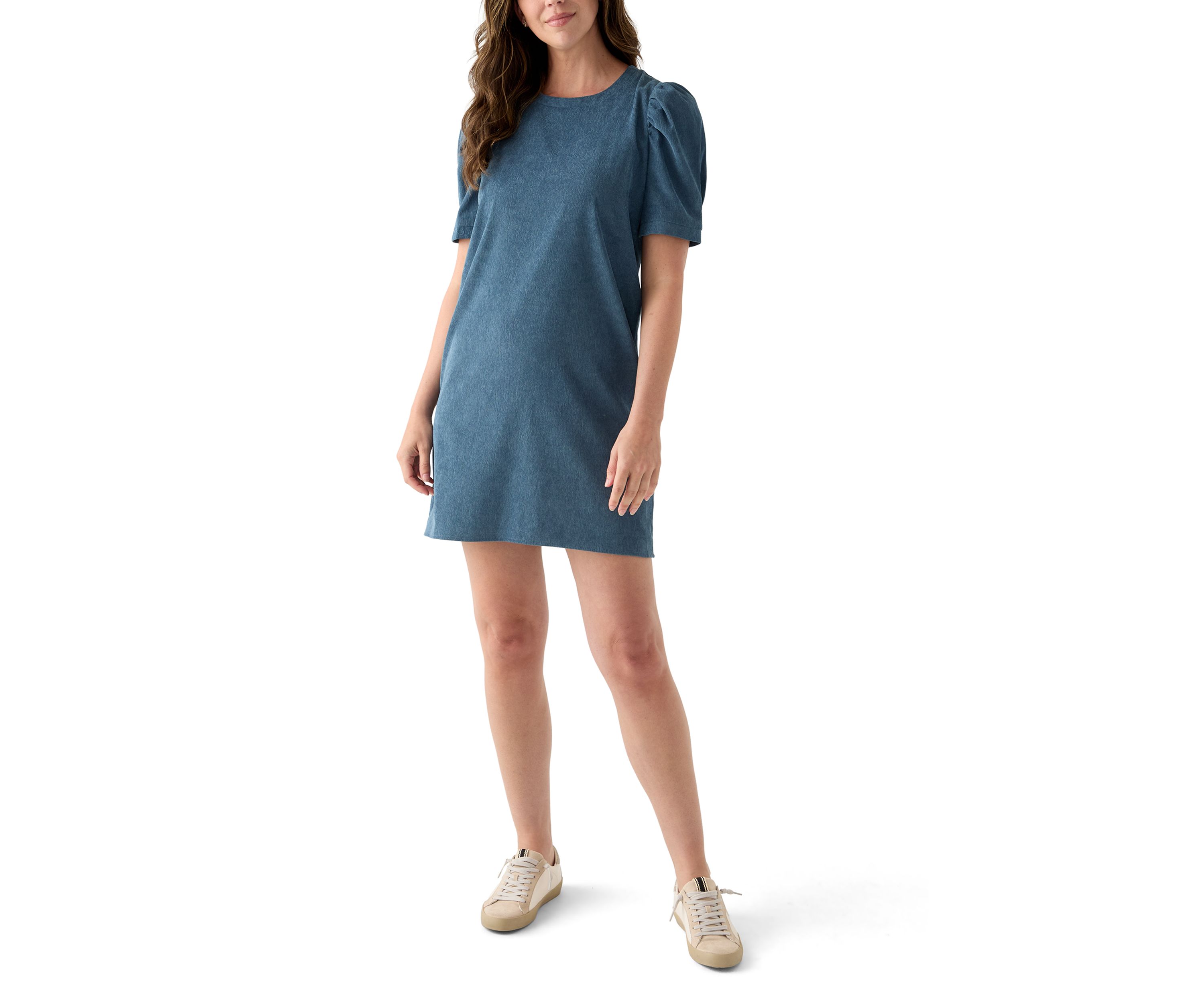 Womens Puff Sleeve Corduroy Dress