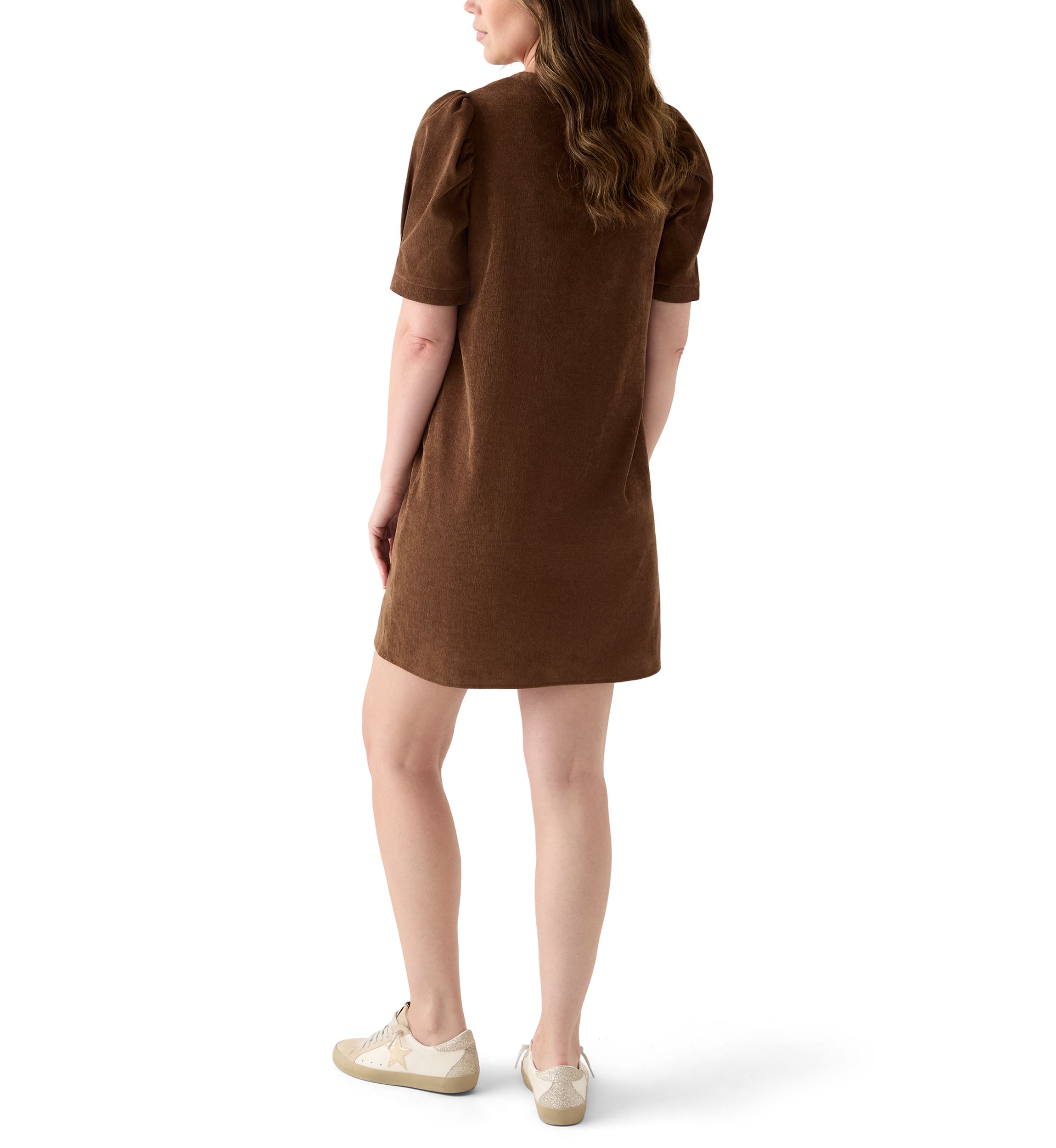 Womens Puff Sleeve Corduroy Dress