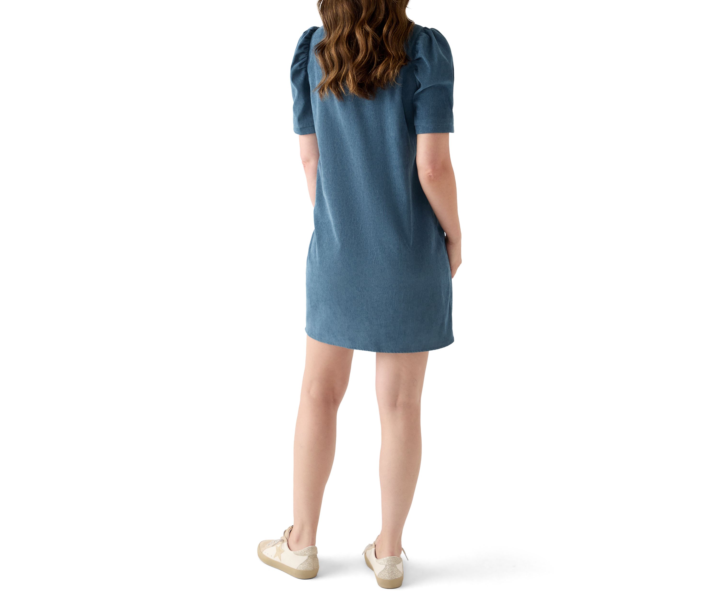Womens Puff Sleeve Corduroy Dress