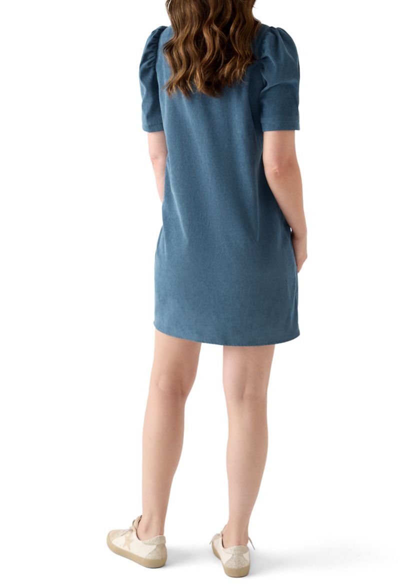 Womens Puff Sleeve Corduroy Dress