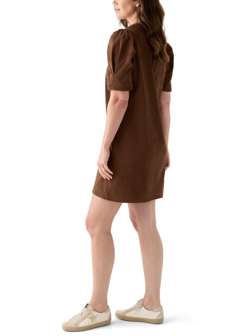 Womens Puff Sleeve Corduroy Dress