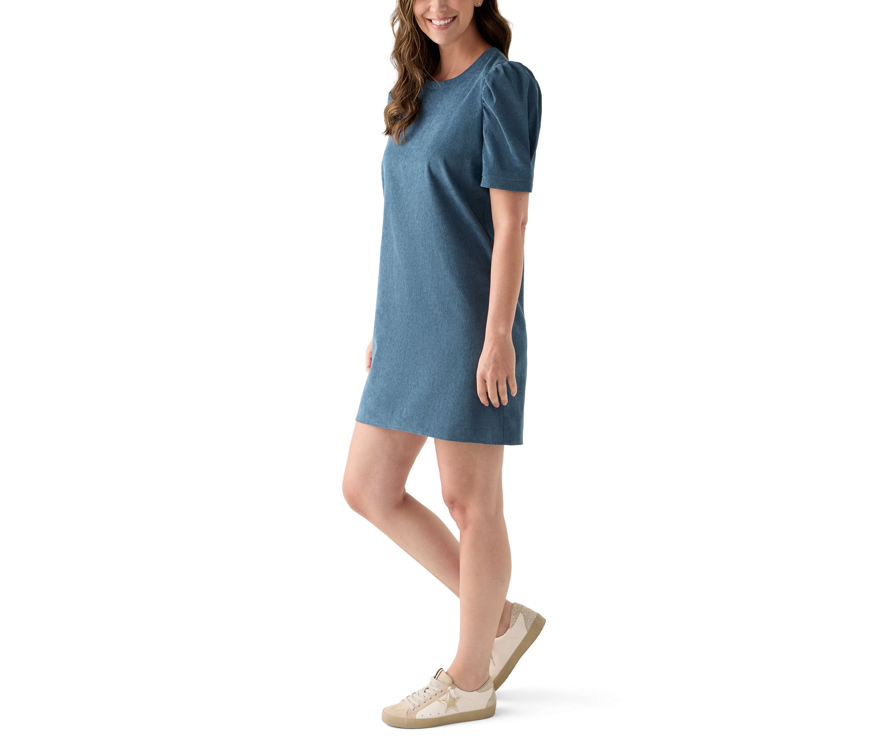 Womens Puff Sleeve Corduroy Dress
