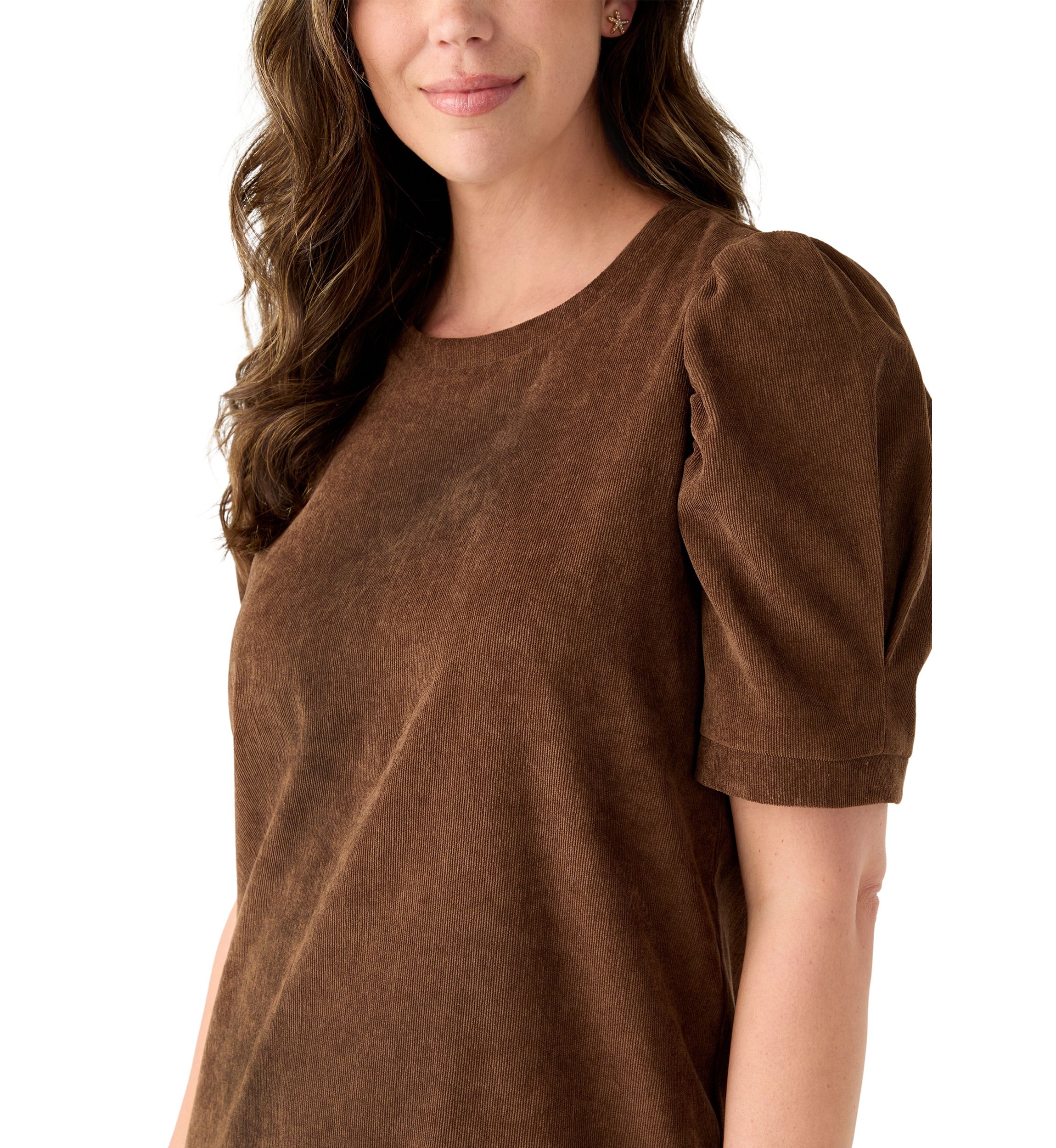 Womens Puff Sleeve Corduroy Dress