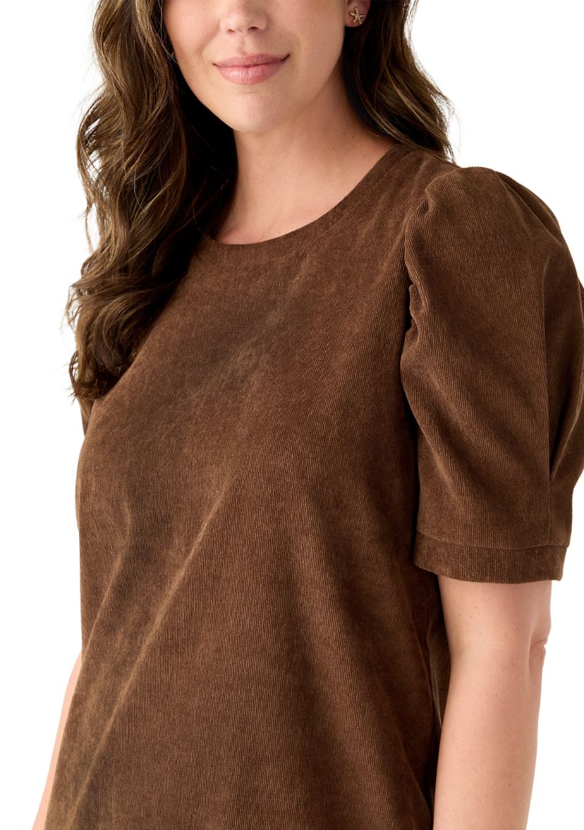 Womens Puff Sleeve Corduroy Dress