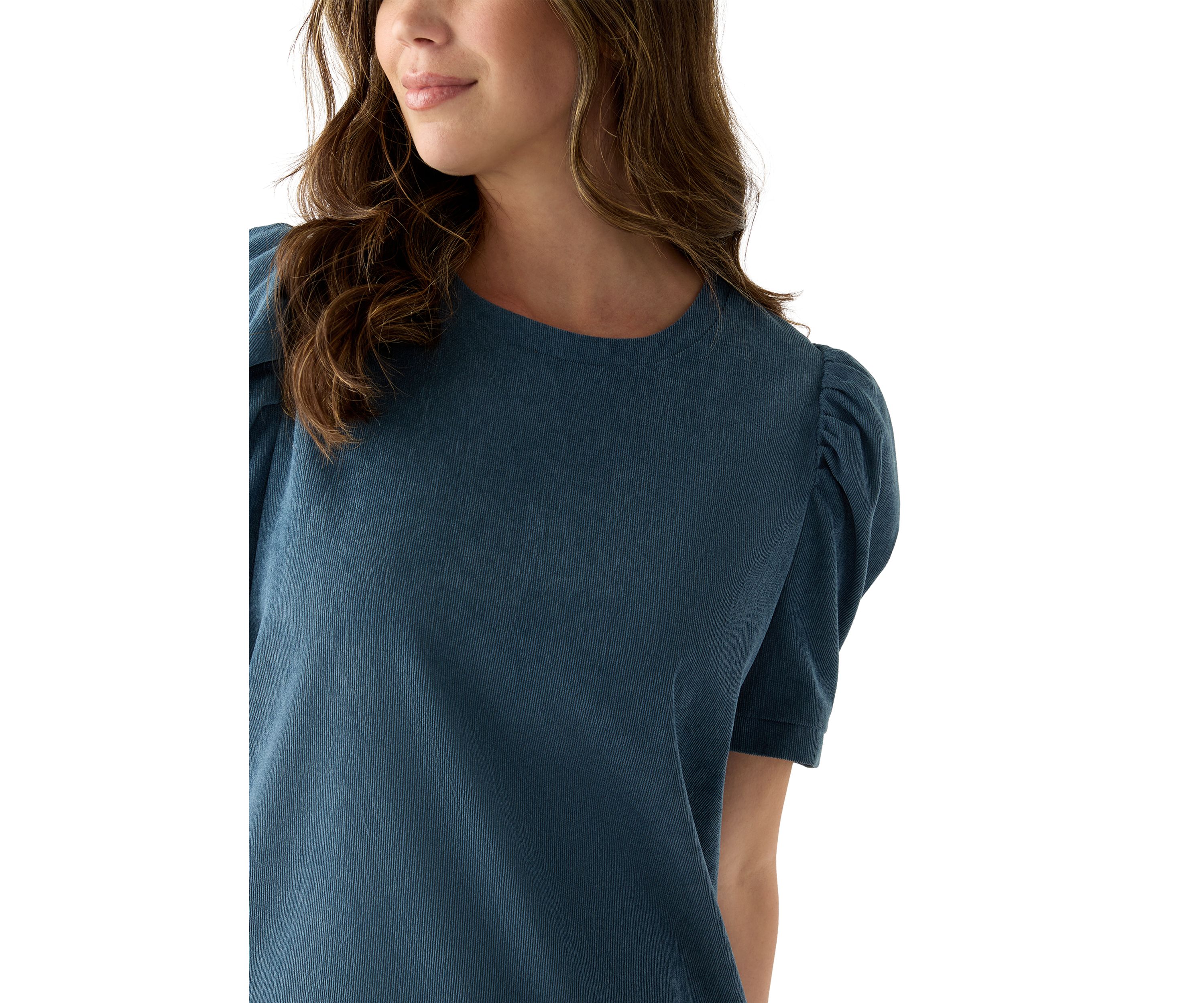 Womens Puff Sleeve Corduroy Dress