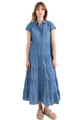 Women's Tiered Denim Midi Dress