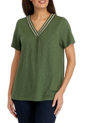 Kim Rogers Women's Short Sleeve Embroidered V-Neck T-Shirt, Small