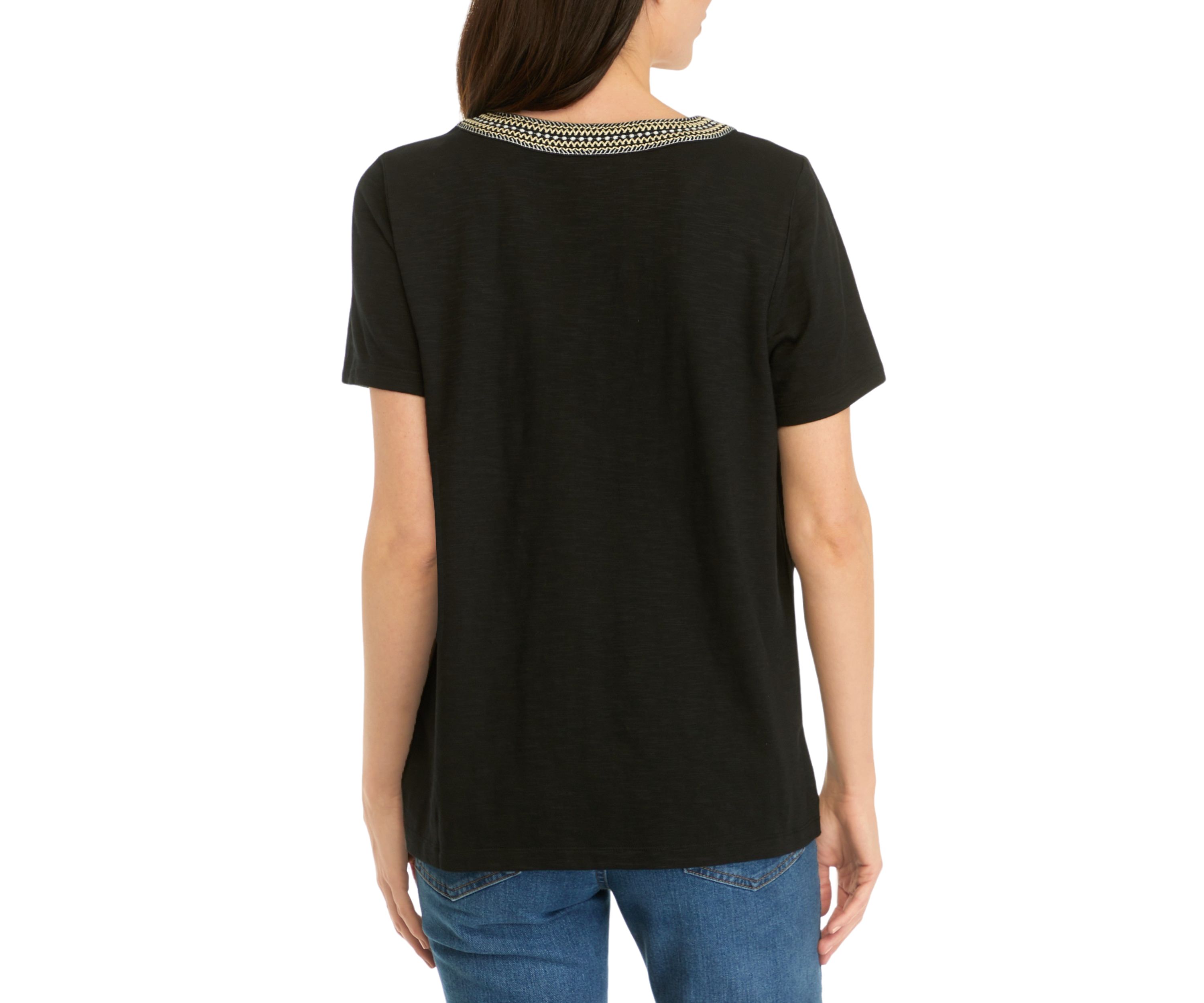 Womens Short Sleeve Embroidered V-Neck T-Shirt
