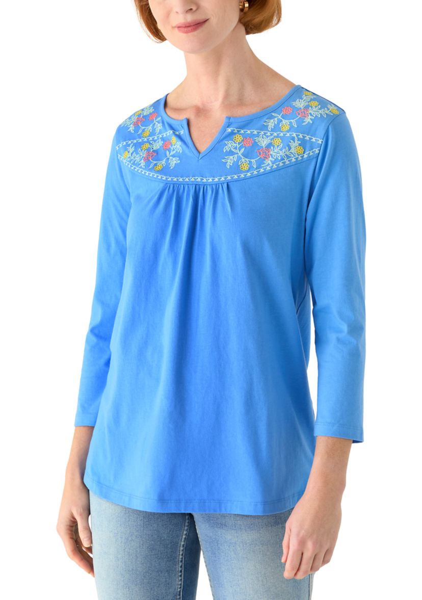 トップス Yrke Kim Rogers® Women's 3/4 Sleeve Embroidered Yoke Top | Belk