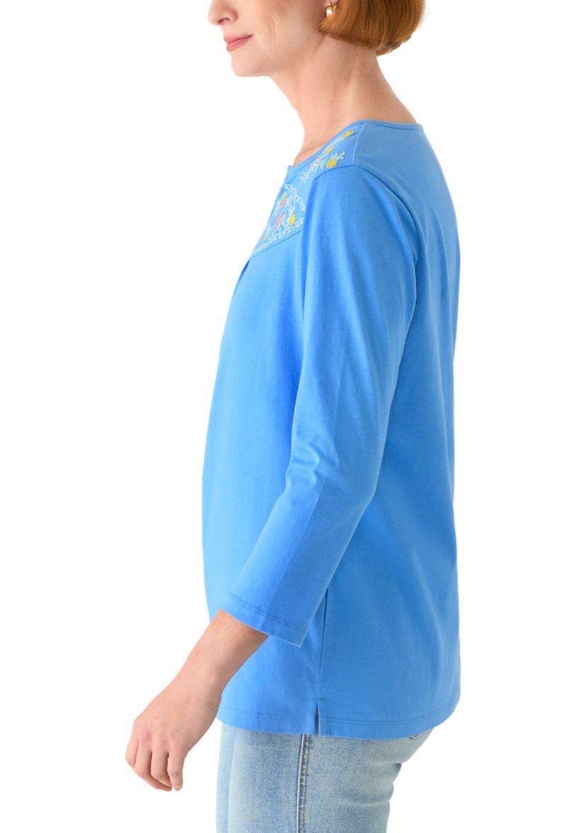 Kim Rogers® Women's 3/4 Sleeve Embroidered Yoke Top | Belk