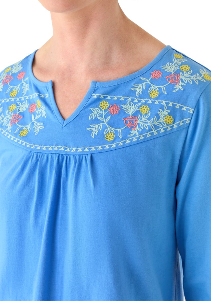 Kim Rogers® Women's 3/4 Sleeve Embroidered Yoke Top | Belk