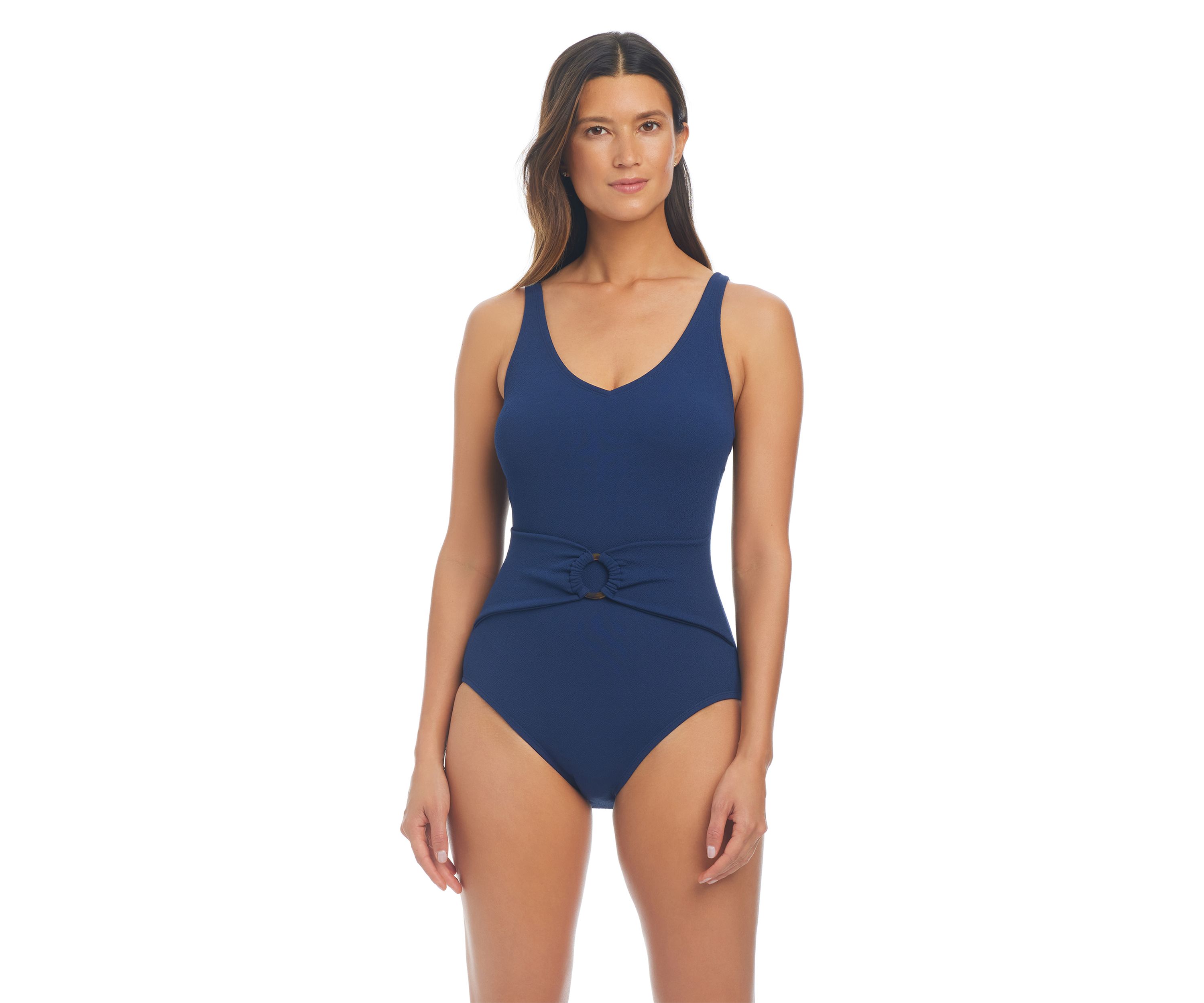 Crepe Belted One Piece Swimsuit 