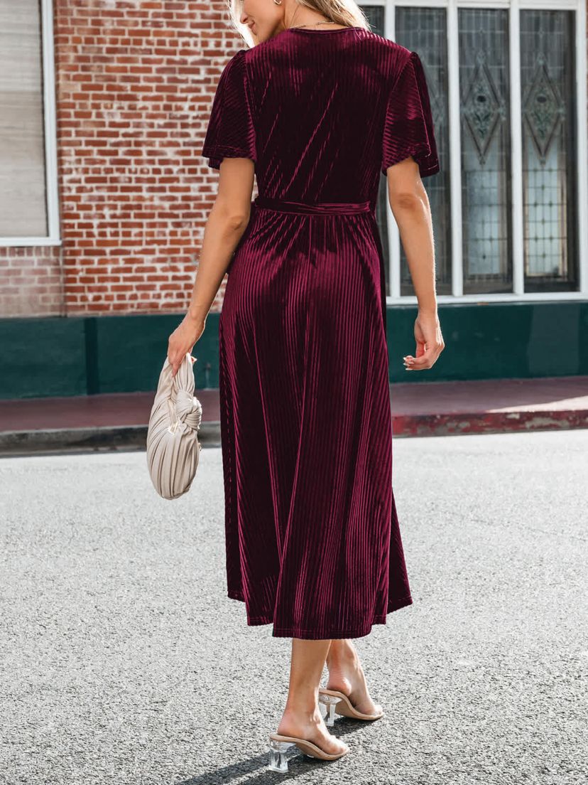Cupshe Women's Emerald Ribbed Velvet Belted Maxi Dress | Belk