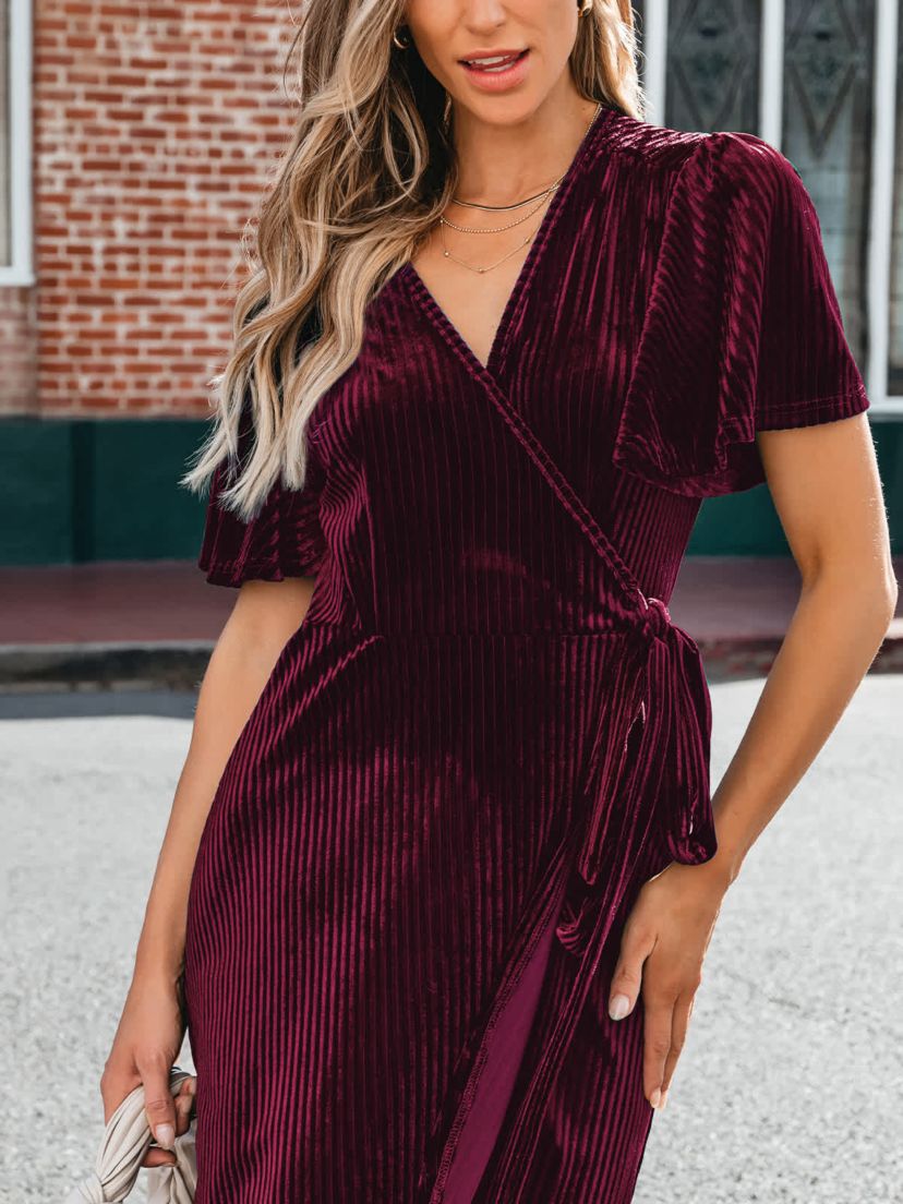 ribbed velvet dress Ribbed Velvet Wrapped Dress(4 Colors)  Lilly Elegant Store