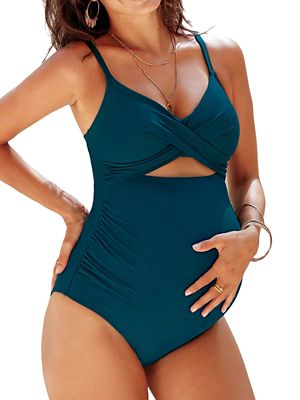 Cupshe Women's Maternity Elegant One-Piece Swimsuit with Wrap Front