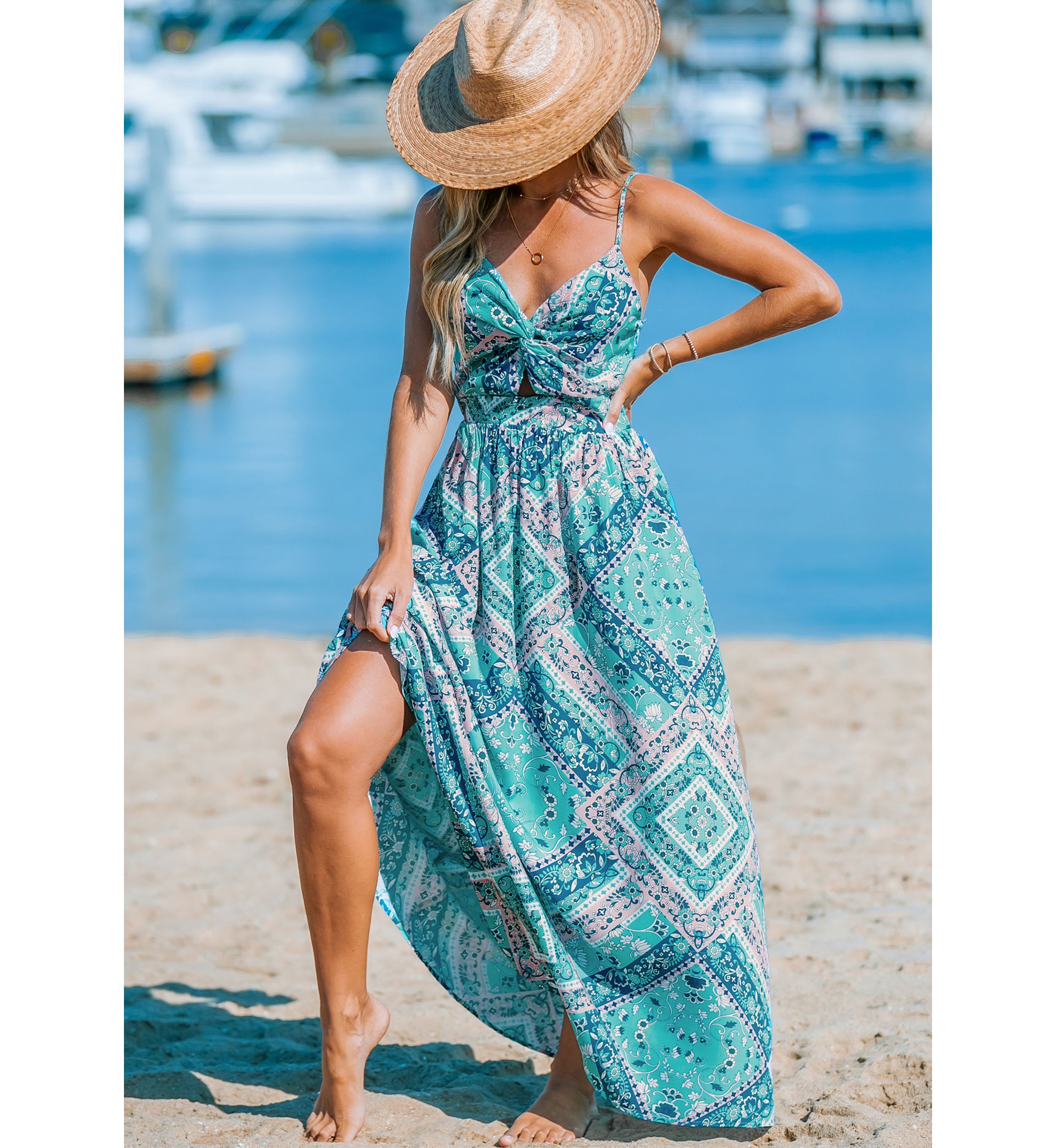 Womens Patchwork Print Wrap Front Dress 